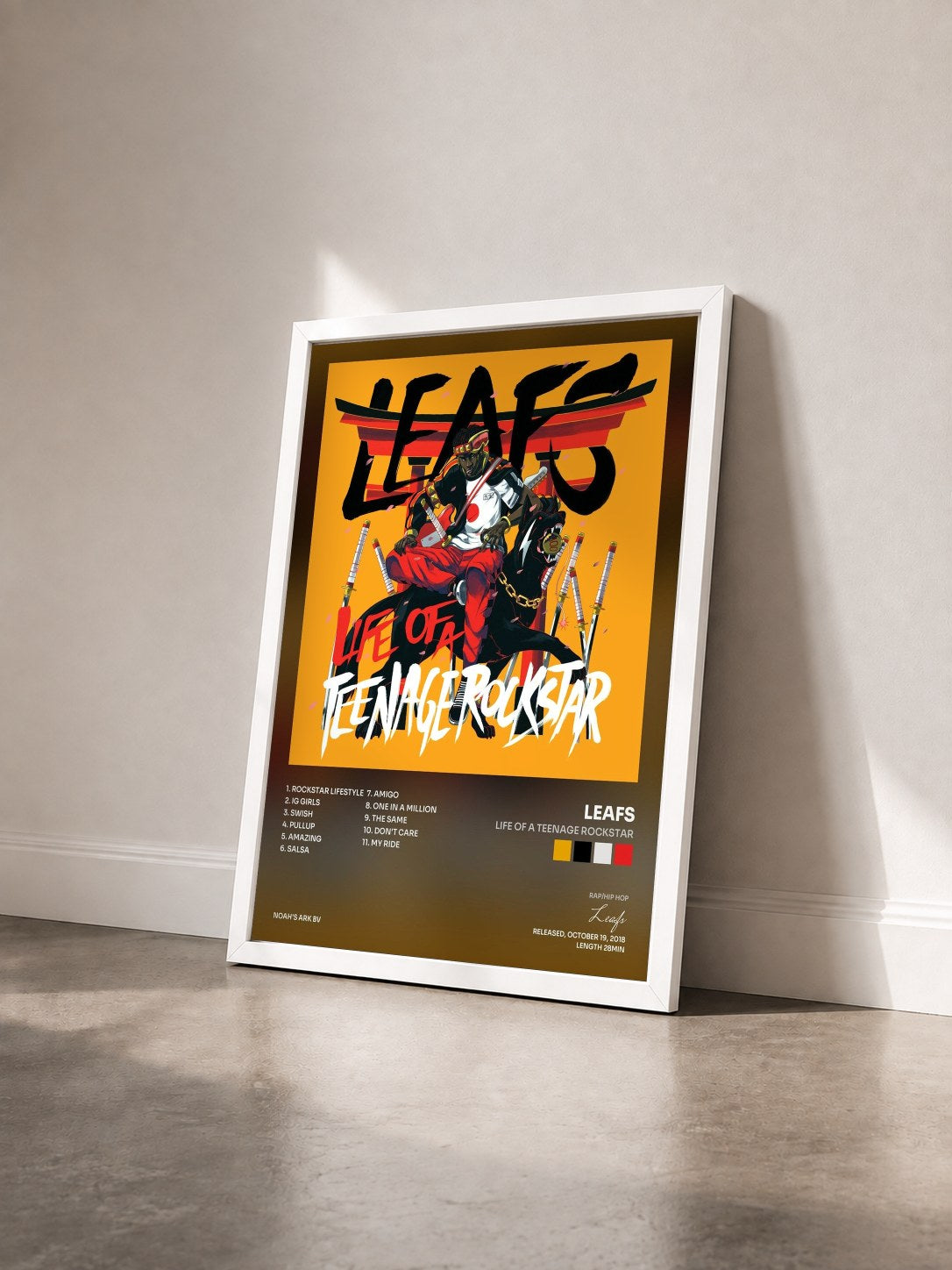 #blanc Tableau de l'album Life Of A Teenage Rockstar de Leafs vu de trois quarts, cadre blanc