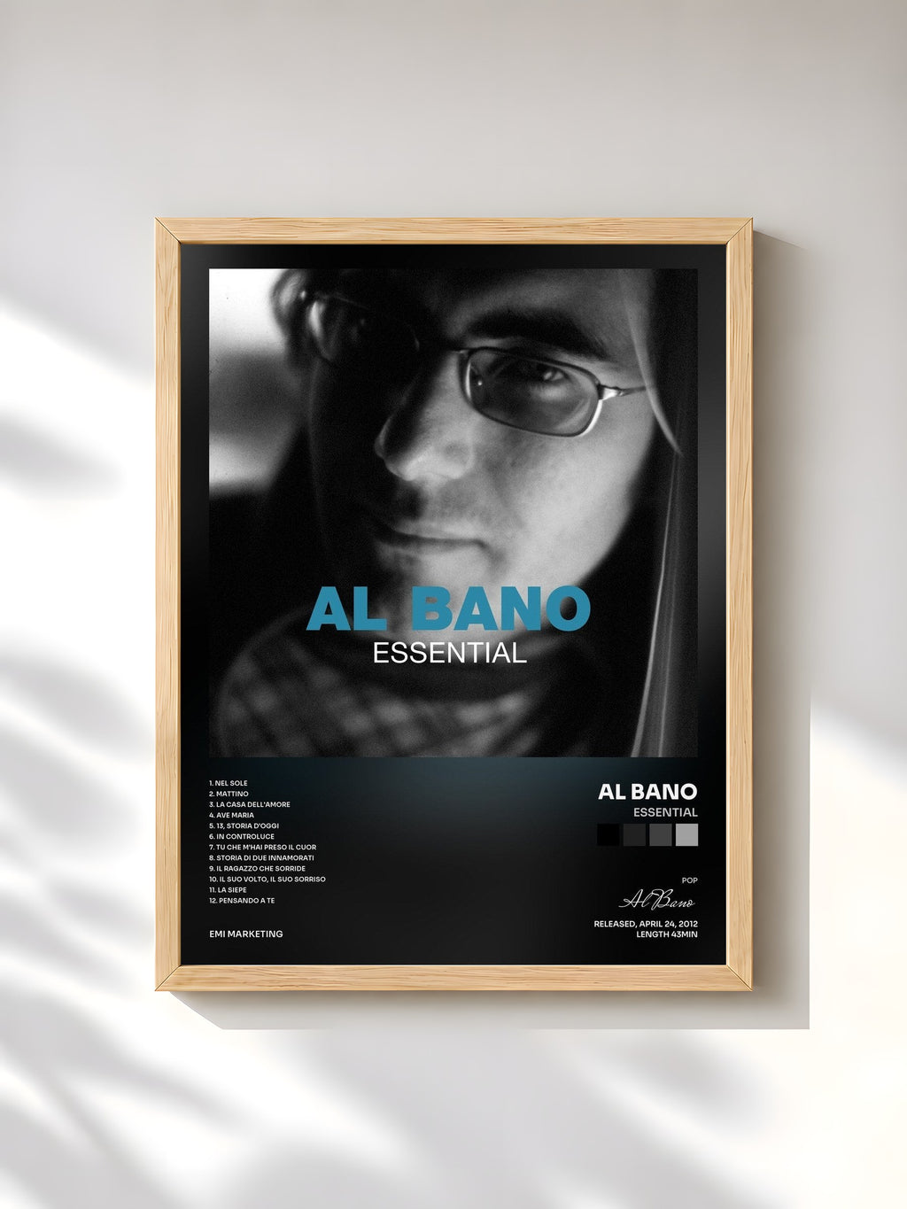 #bois Tableau de l'album Essential de Al Bano, cadre en bois brut, imprimé et encadré en France