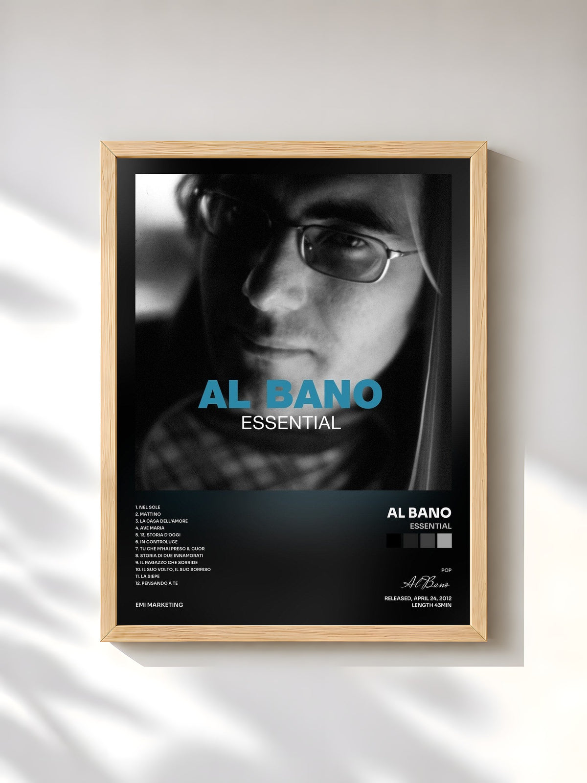 #bois Tableau de l'album Essential de Al Bano, cadre en bois brut, imprimé et encadré en France