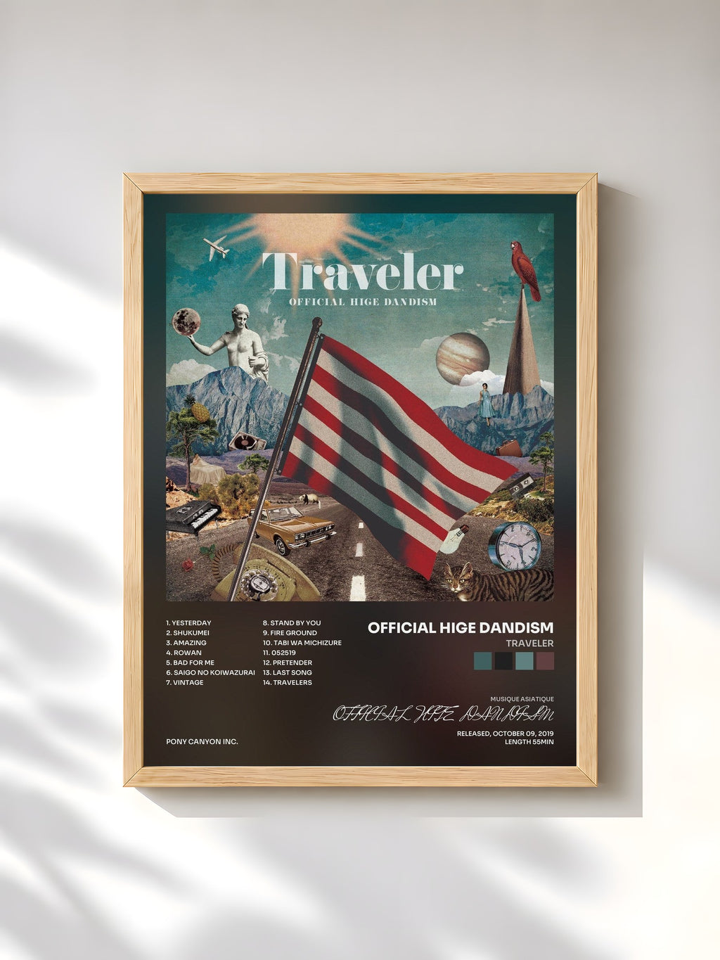 #bois Tableau de l'album Traveler de OFFICIAL HIGE DANDISM, cadre en bois brut, imprimé et encadré en France