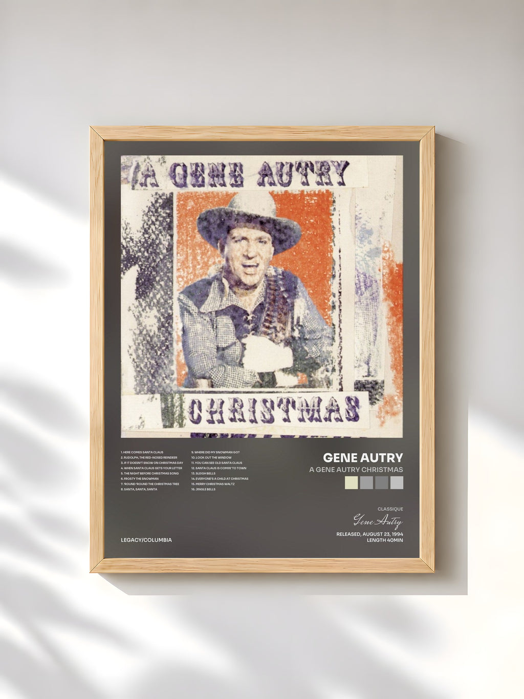 #bois Tableau de l'album A Gene Autry Christmas de Gene Autry, cadre en bois brut, imprimé et encadré en France