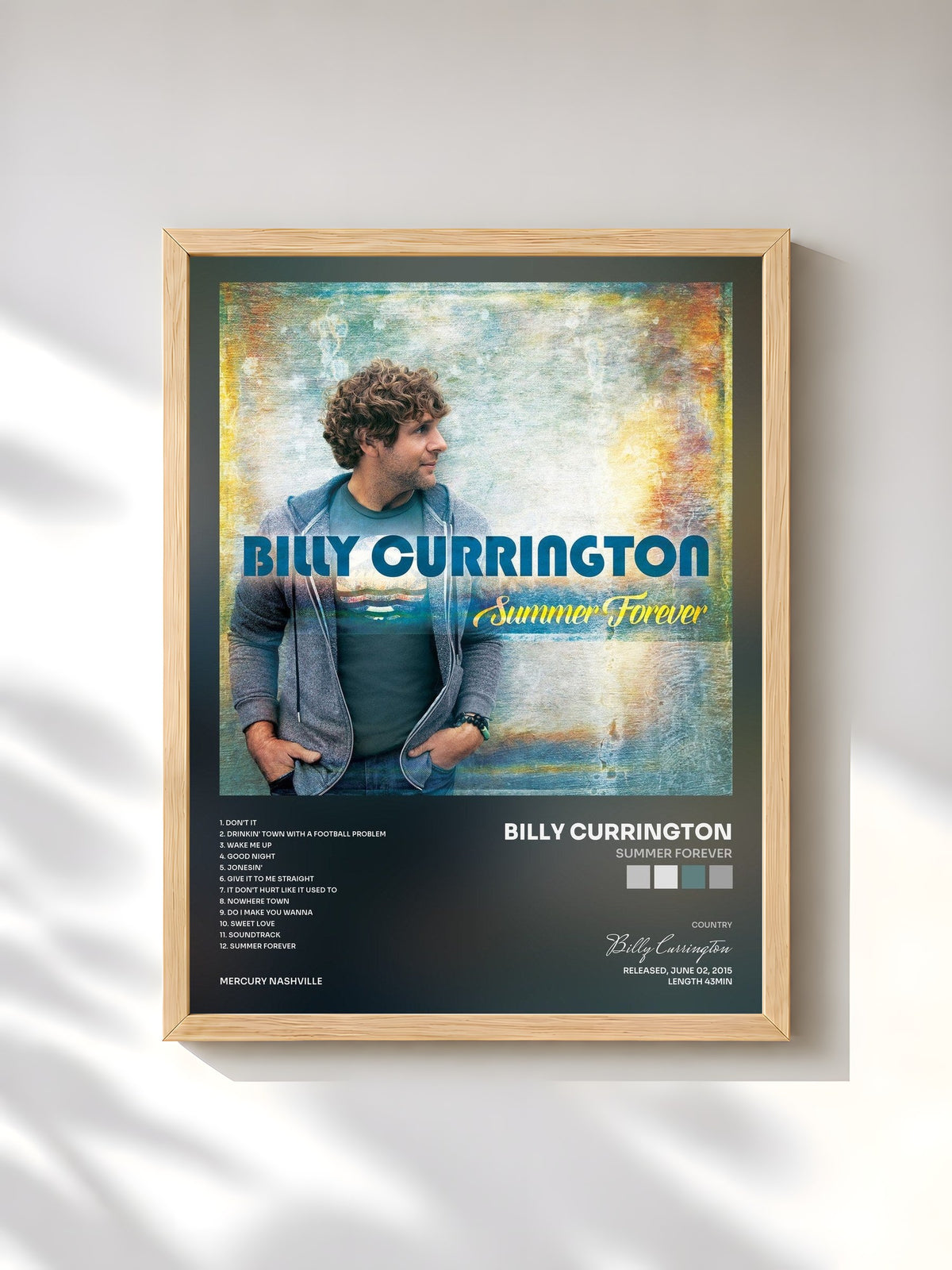 #bois Tableau de l'album Summer Forever de Billy Currington, cadre en bois brut, imprimé et encadré en France