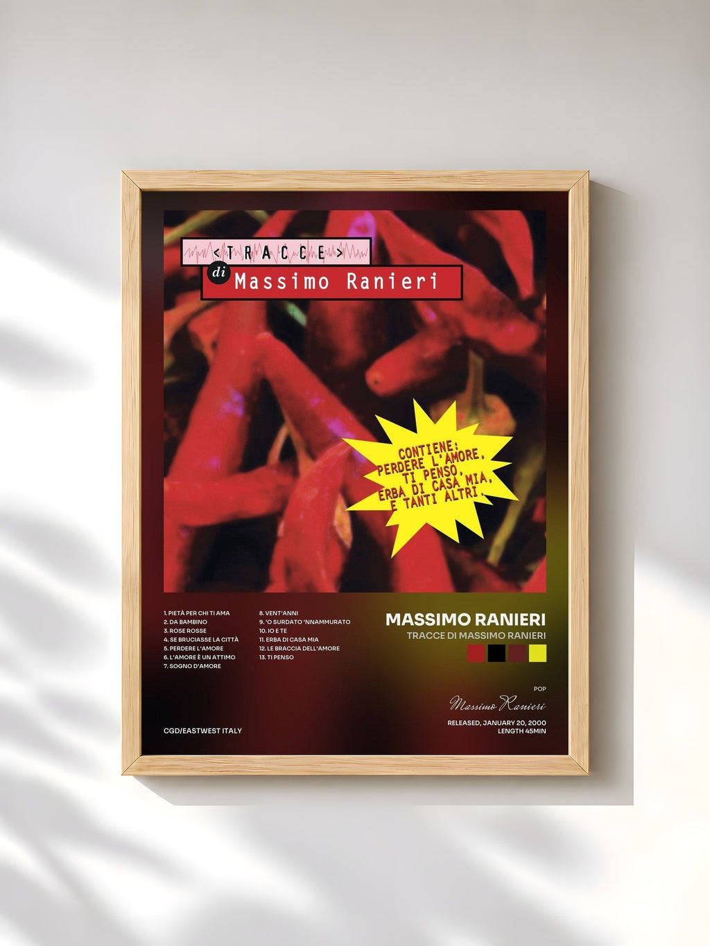 #bois Tableau de l'album Tracce di Massimo Ranieri de Massimo Ranieri, cadre en bois brut, imprimé et encadré en France