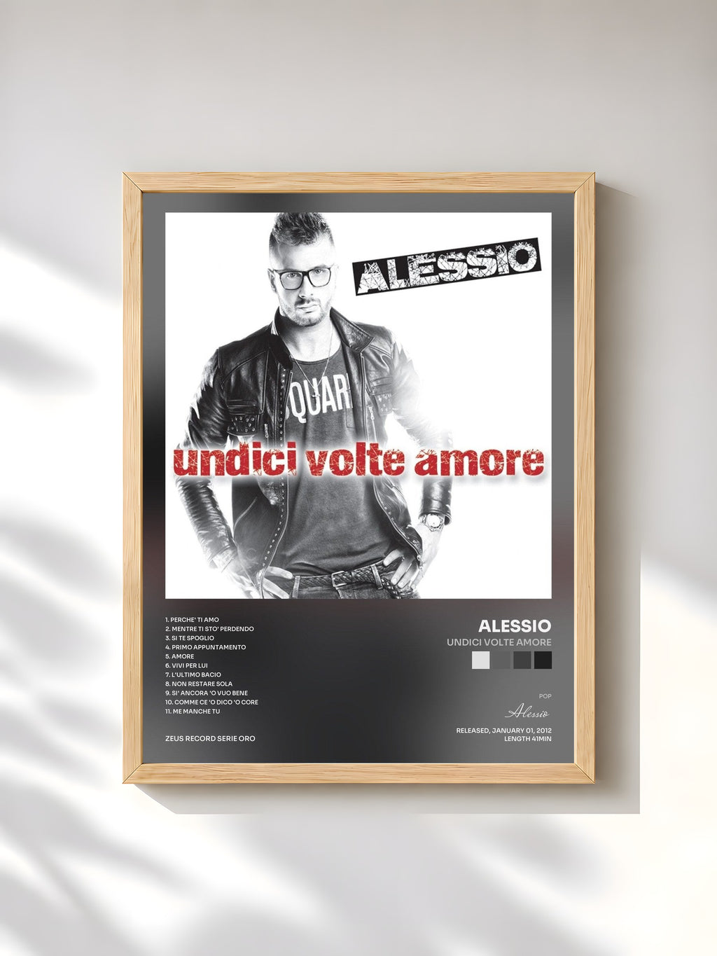 #bois Tableau de l'album Undici volte amore de Alessio, cadre en bois brut, imprimé et encadré en France
