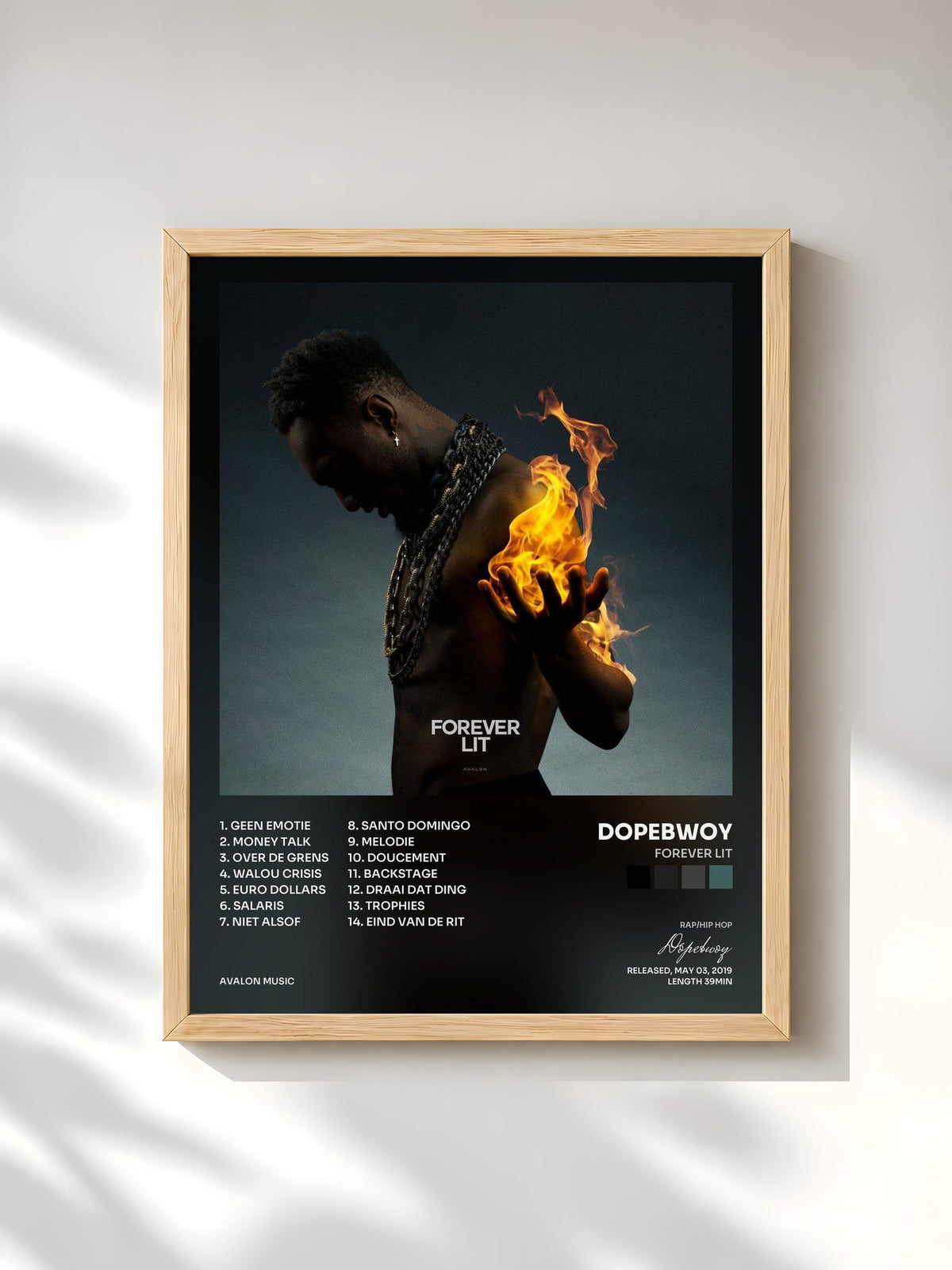 #bois Tableau de l'album Forever Lit de Dopebwoy, cadre en bois brut, imprimé et encadré en France