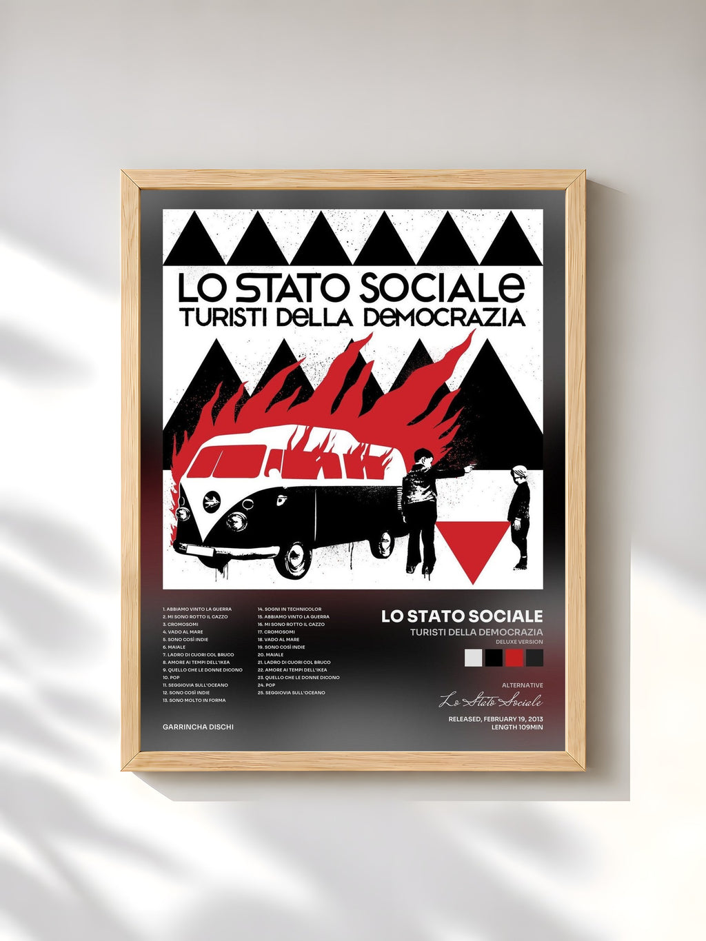 #bois Tableau de l'album Turisti della democrazia (Deluxe Version) de Lo Stato Sociale, cadre en bois brut, imprimé et encadré en France