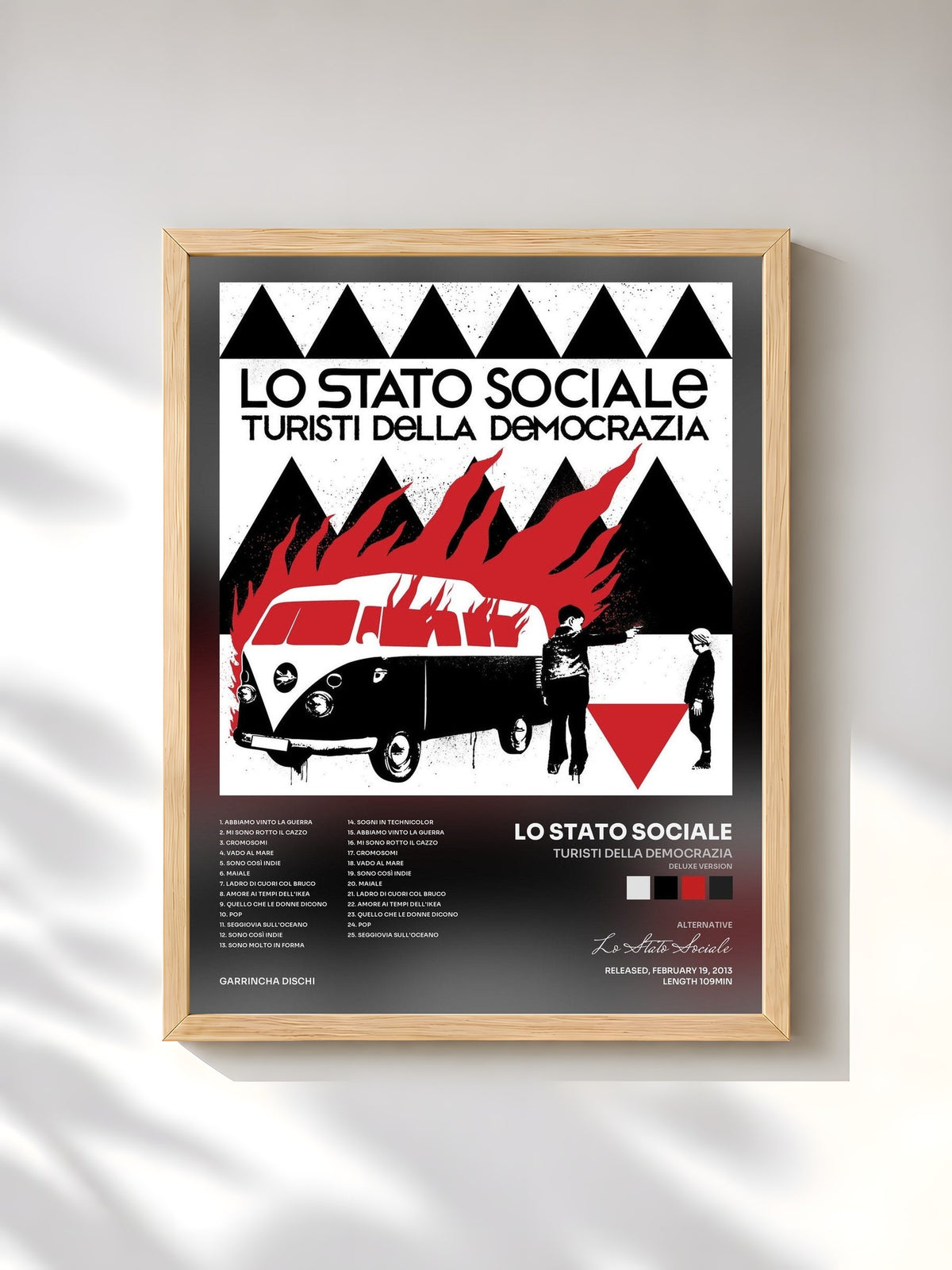 #bois Tableau de l'album Turisti della democrazia (Deluxe Version) de Lo Stato Sociale, cadre en bois brut, imprimé et encadré en France
