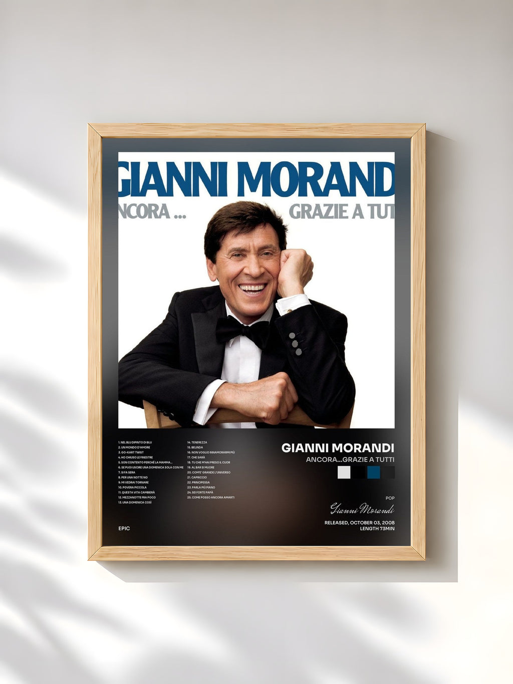 #bois Tableau de l'album Ancora...Grazie A Tutti de Gianni Morandi, cadre en bois brut, imprimé et encadré en France