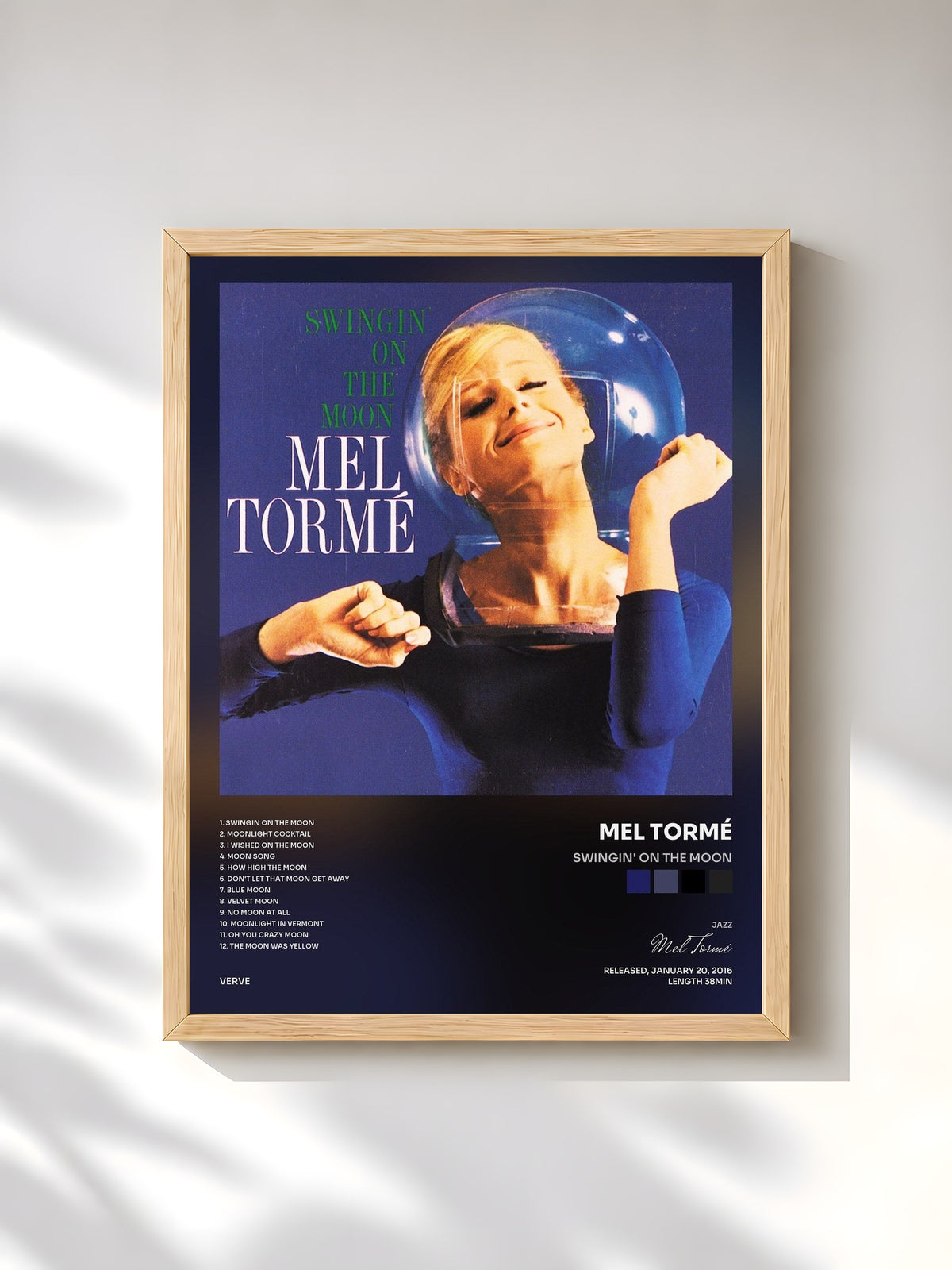 #bois Tableau de l'album Swingin' On The Moon de Mel Tormé, cadre en bois brut, imprimé et encadré en France