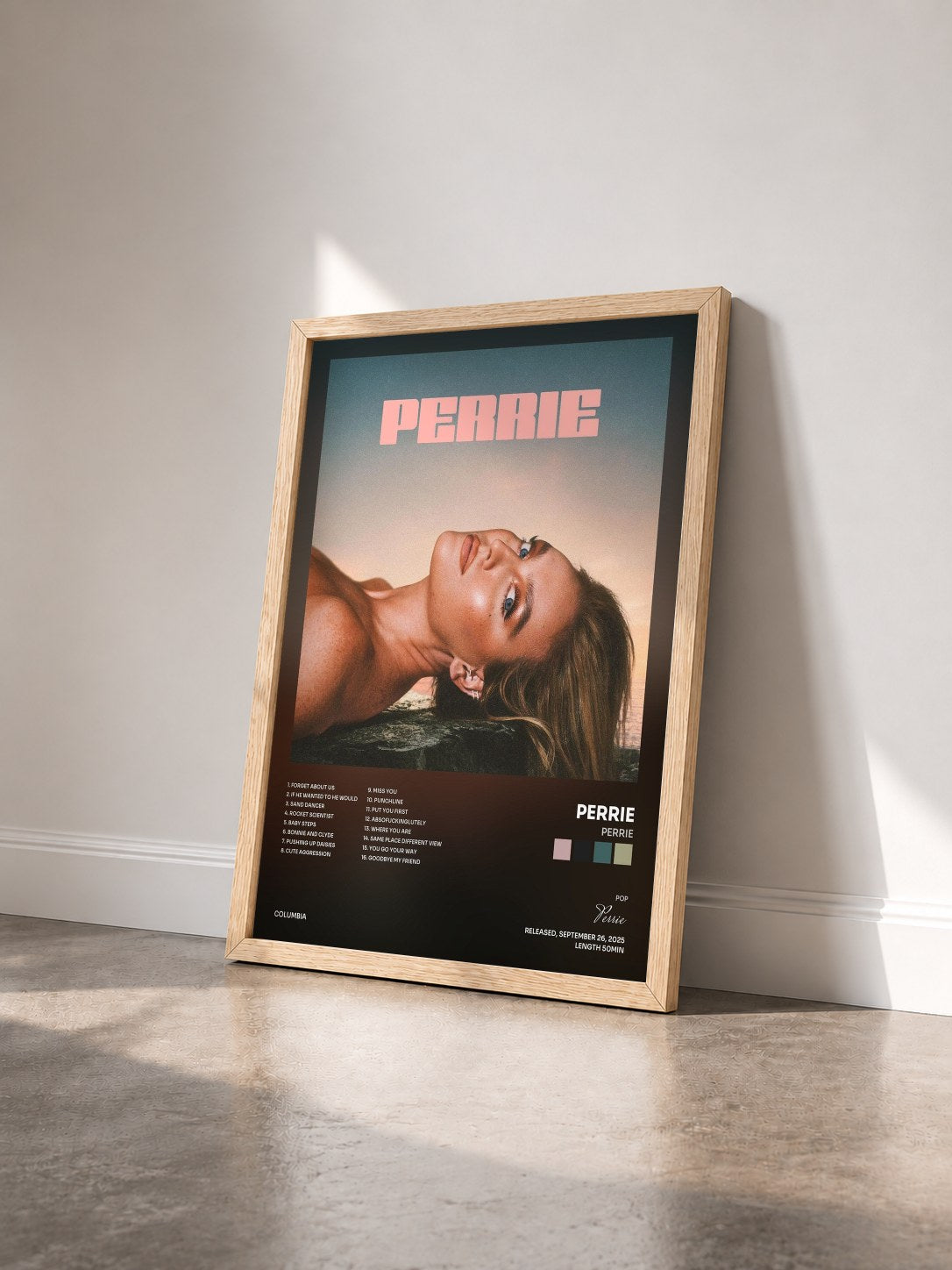 #bois Tableau de l'album Perrie de Perrie vu de trois quarts, cadre en bois brut