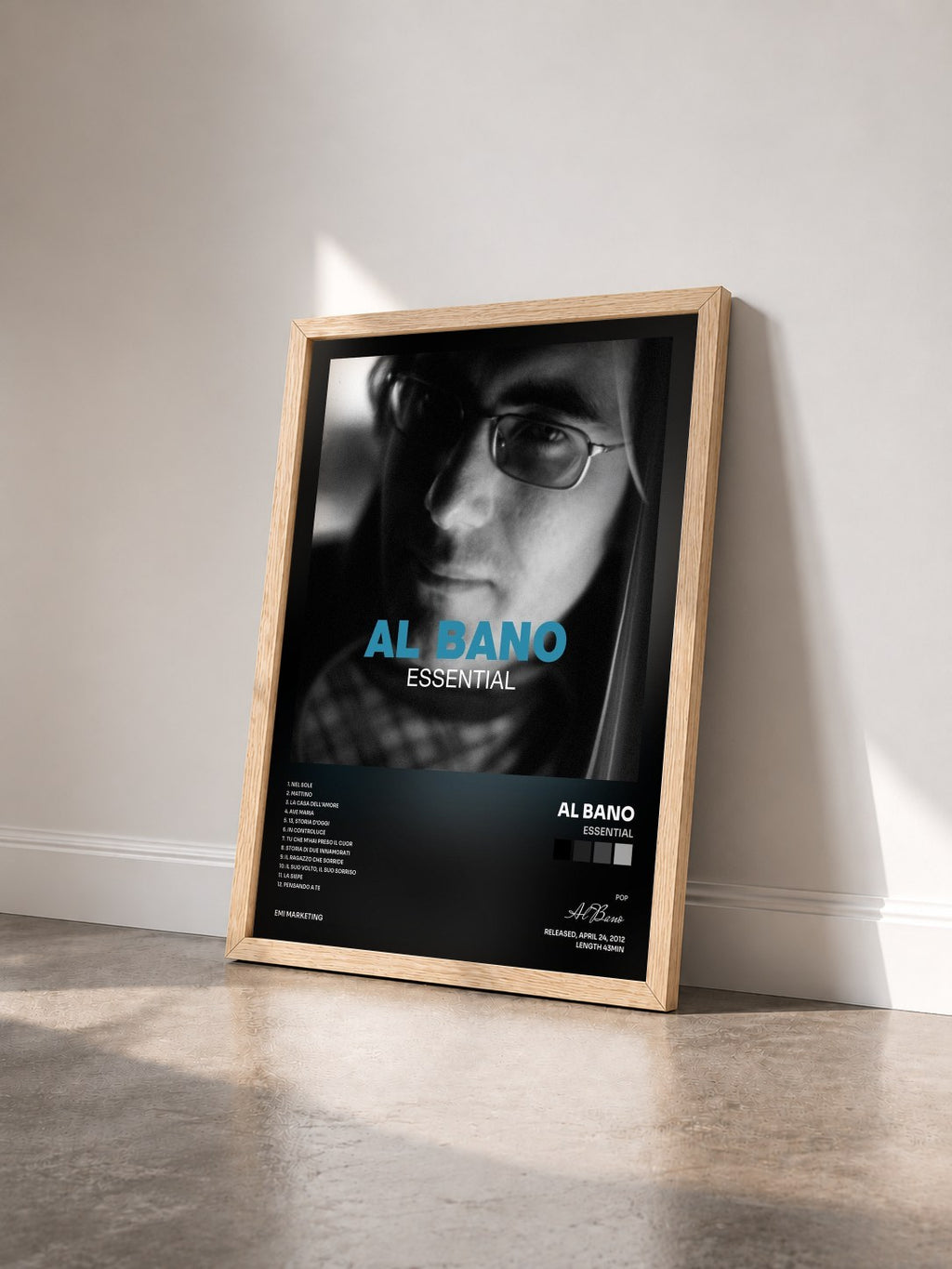 #bois Tableau de l'album Essential de Al Bano vu de trois quarts, cadre en bois brut