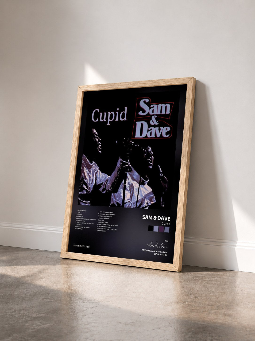 #bois Tableau de l'album Cupid de Sam & Dave vu de trois quarts, cadre en bois brut