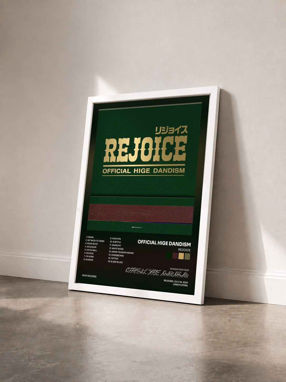 #blanc Tableau de l'album Rejoice de OFFICIAL HIGE DANDISM vu de trois quarts, cadre blanc