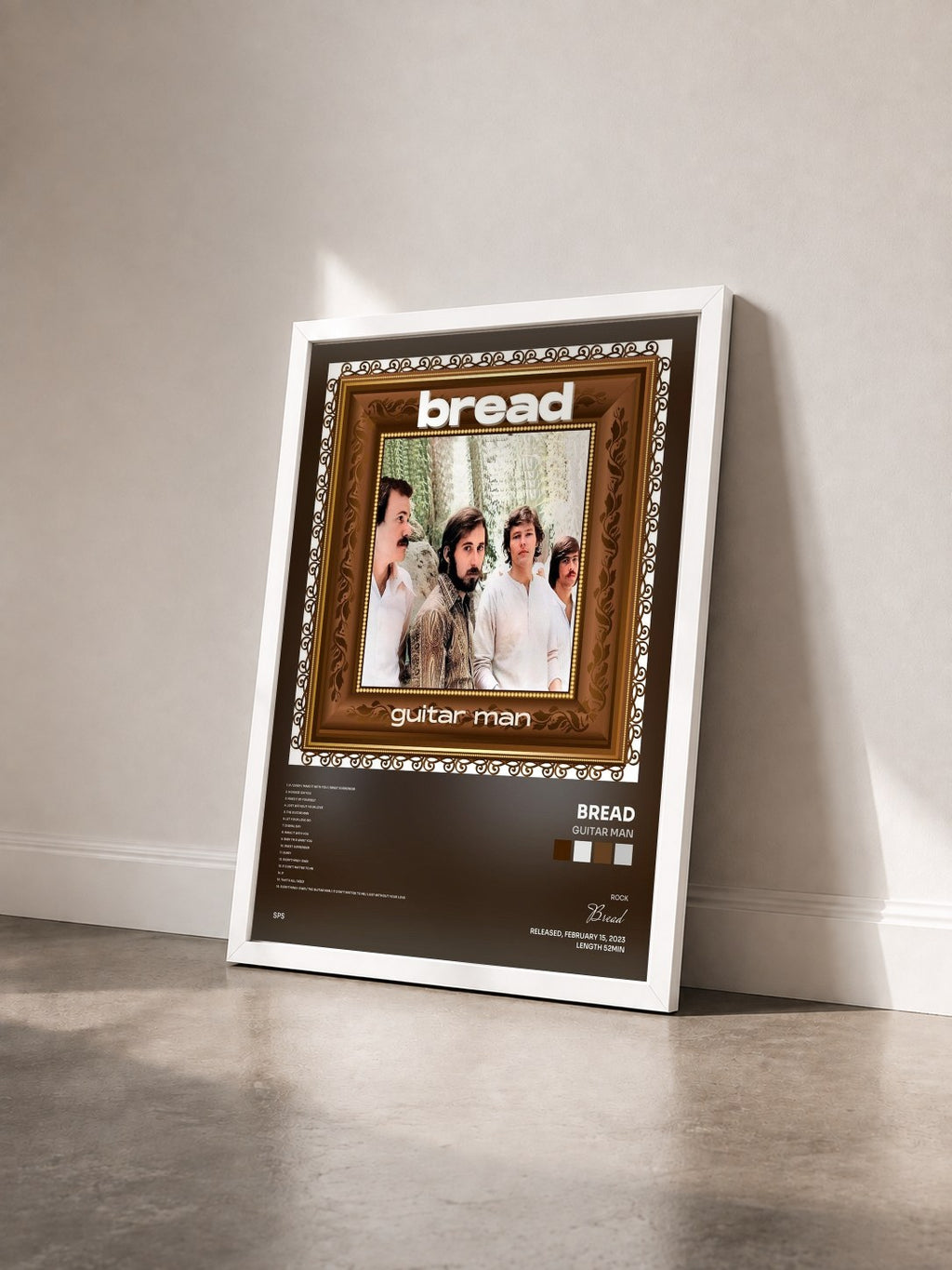 #blanc Tableau de l'album Guitar Man de Bread vu de trois quarts, cadre blanc