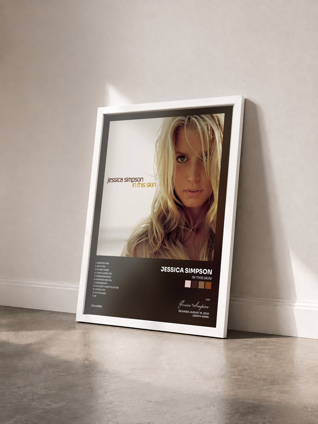 #blanc Tableau de l'album In This Skin de Jessica Simpson vu de trois quarts, cadre blanc