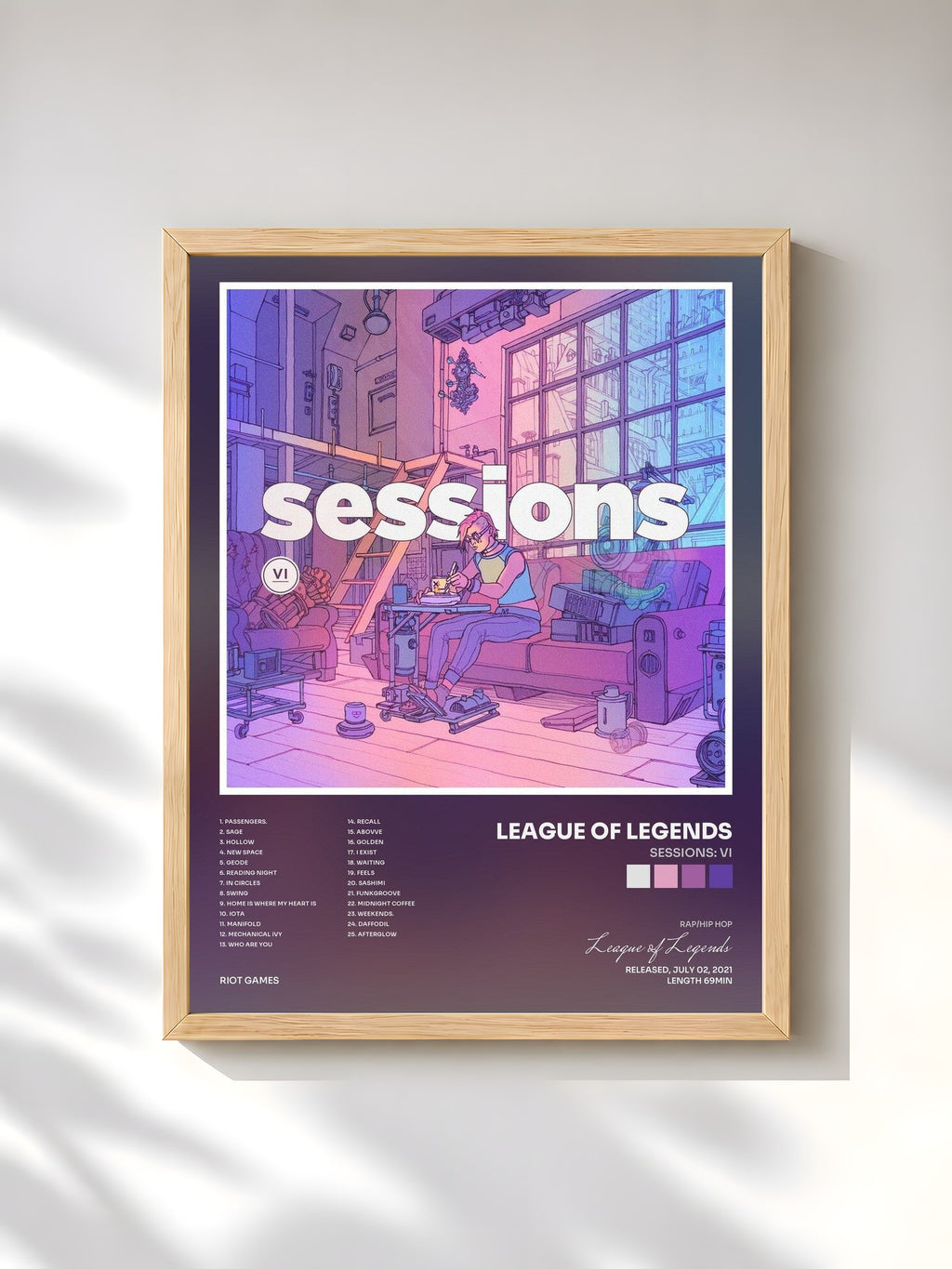 #bois Tableau de l'album Sessions: Vi de League of Legends, cadre en bois brut, imprimé et encadré en France