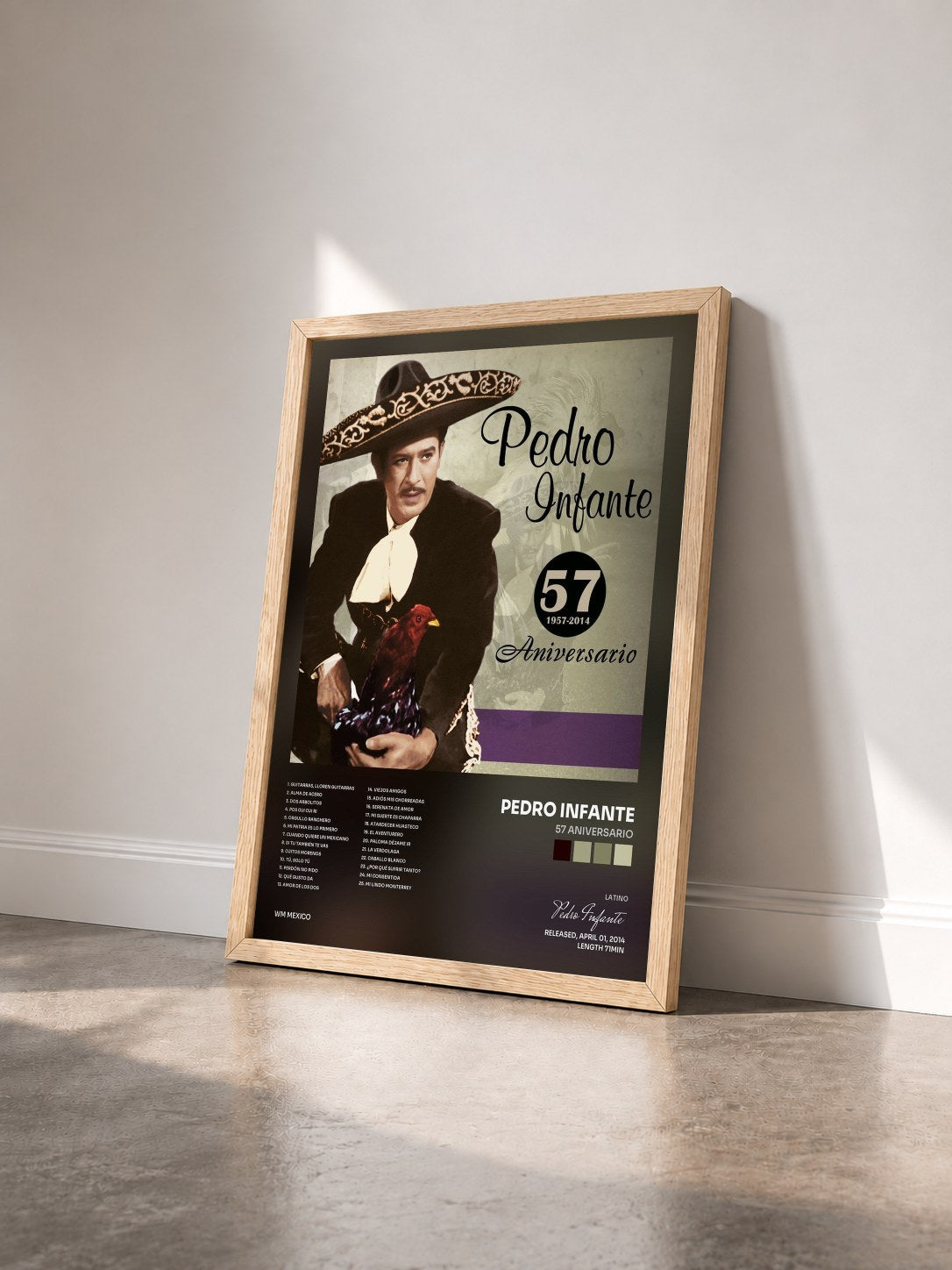 #bois Tableau de l'album 57 Aniversario de Pedro Infante vu de trois quarts, cadre en bois brut