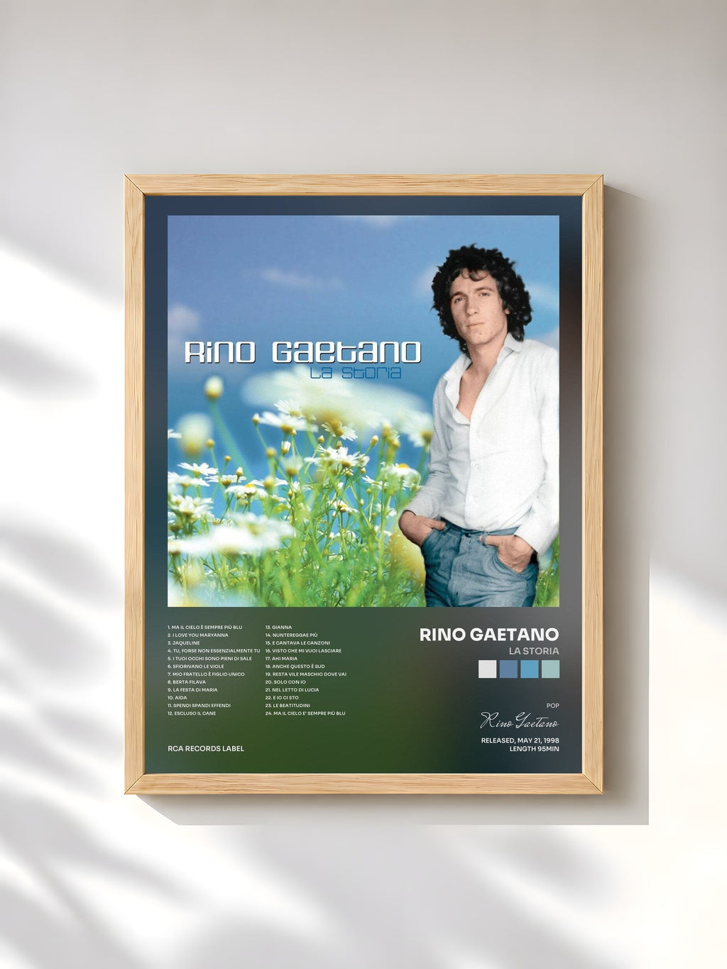 #bois Tableau de l'album La Storia de Rino Gaetano, cadre en bois brut, imprimé et encadré en France