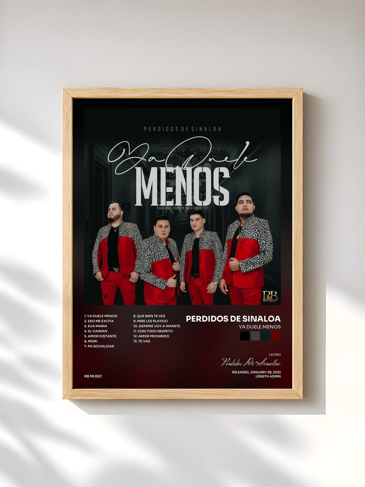 #bois Tableau de l'album Ya Duele Menos de Perdidos De Sinaloa, cadre en bois brut, imprimé et encadré en France
