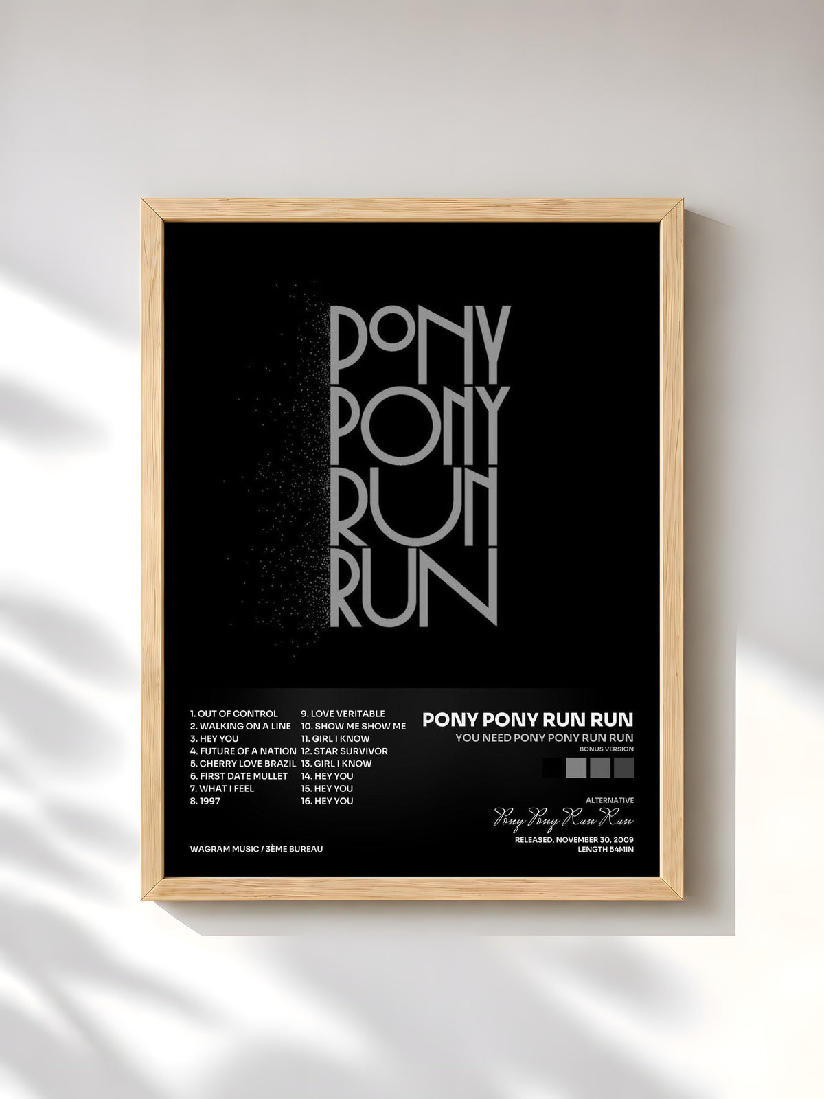 #bois Tableau de l'album You need Pony Pony Run Run (bonus version) de Pony Pony Run Run, cadre en bois brut, imprimé et encadré en France