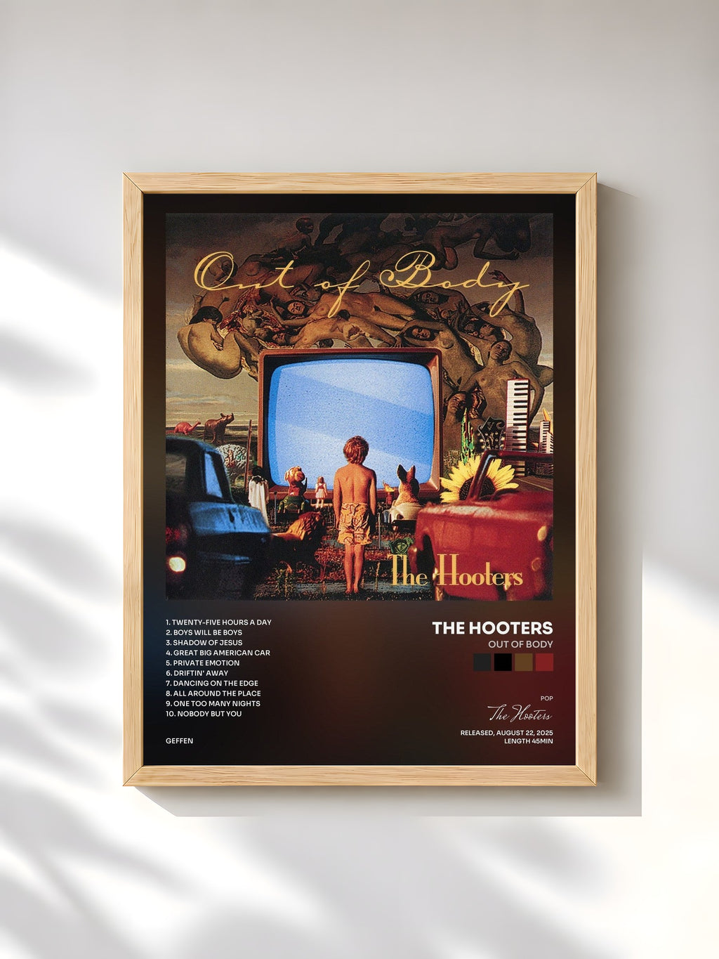 #bois Tableau de l'album Out Of Body de The Hooters, cadre en bois brut, imprimé et encadré en France