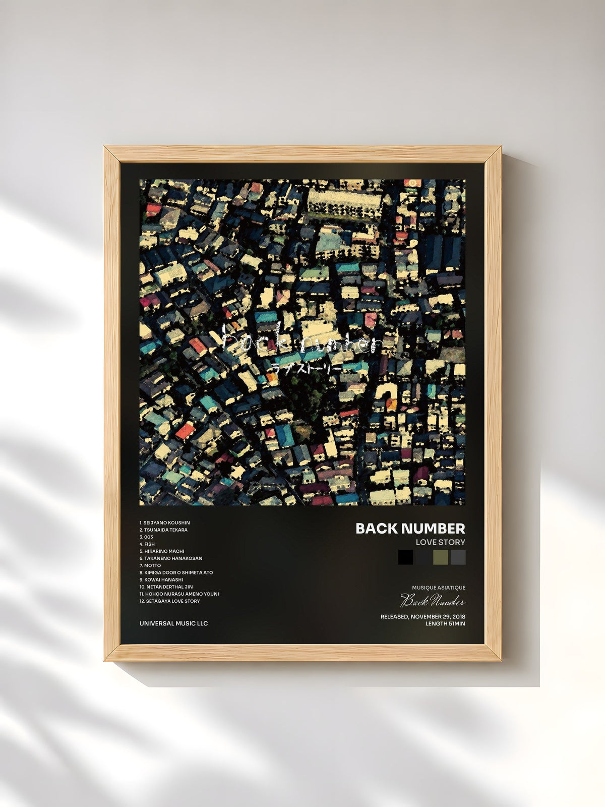 #bois Tableau de l'album Love Story de Back Number, cadre en bois brut, imprimé et encadré en France