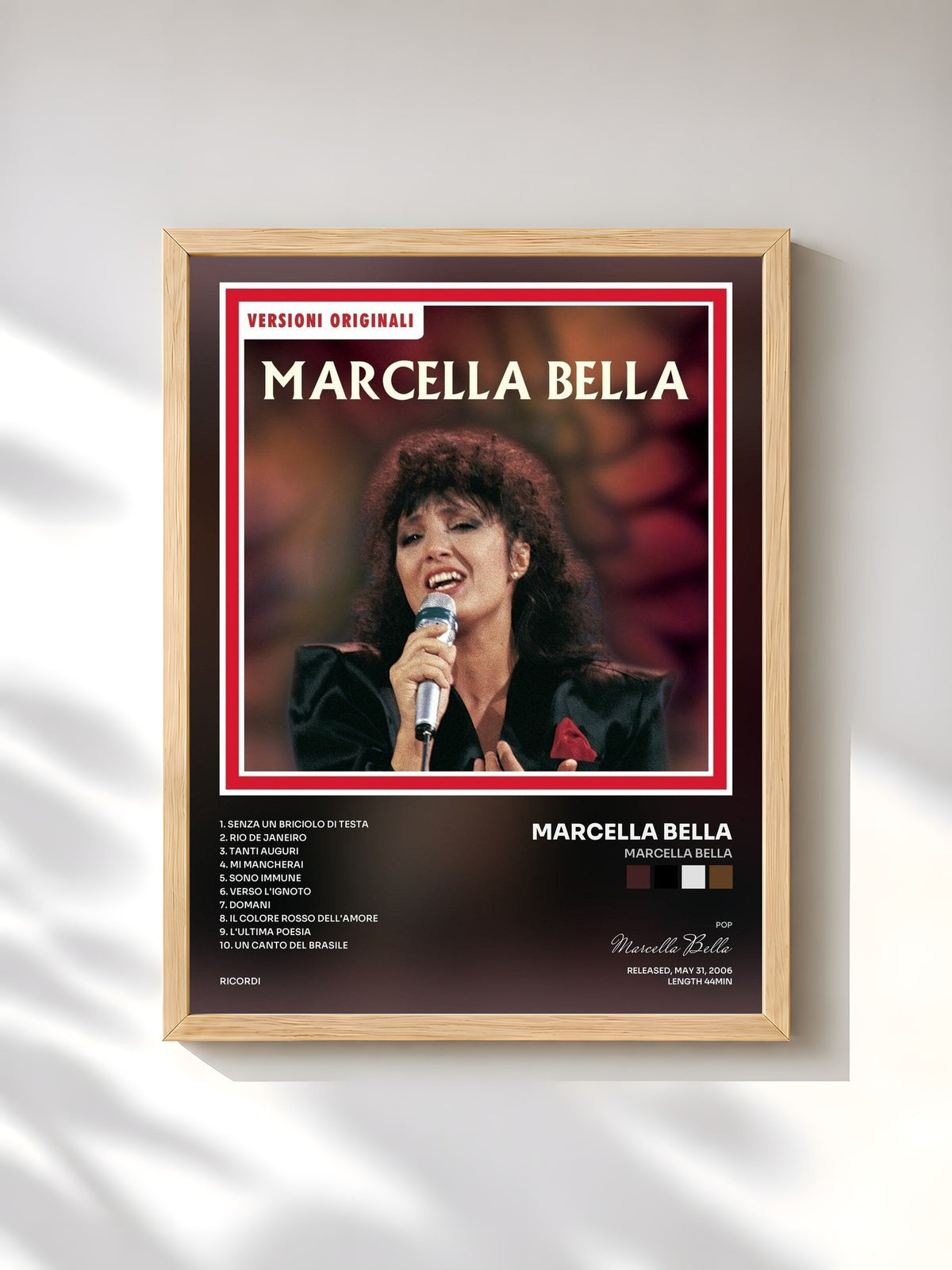 #bois Tableau de l'album Marcella Bella de Marcella Bella, cadre en bois brut, imprimé et encadré en France