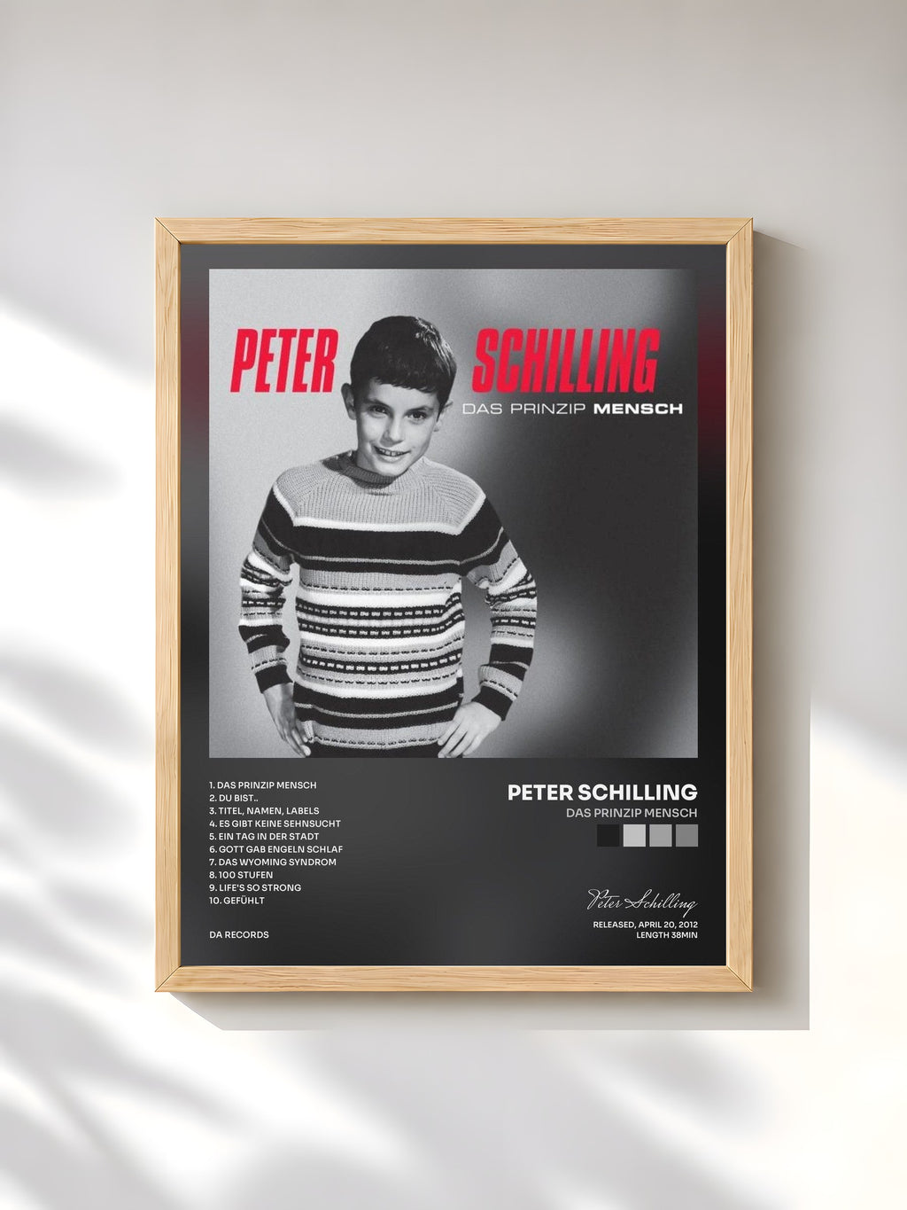 #bois Tableau de l'album Das Prinzip Mensch de Peter Schilling, cadre en bois brut, imprimé et encadré en France
