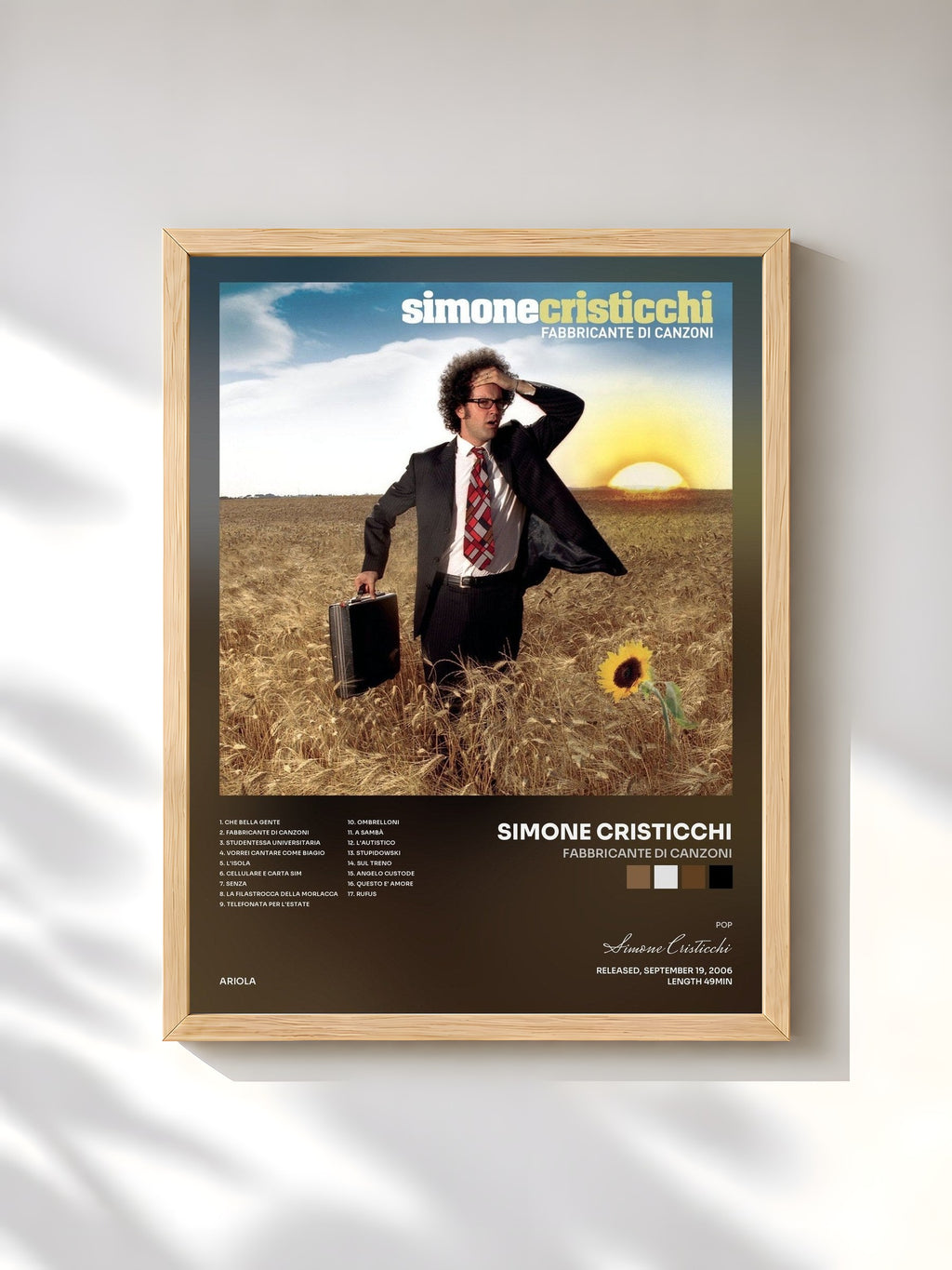 #bois Tableau de l'album Fabbricante di canzoni de Simone Cristicchi, cadre en bois brut, imprimé et encadré en France