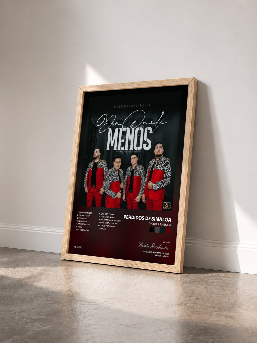#bois Tableau de l'album Ya Duele Menos de Perdidos De Sinaloa vu de trois quarts, cadre en bois brut