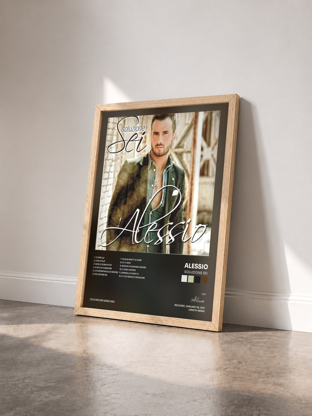 #bois Tableau de l'album Soluzione sei de Alessio vu de trois quarts, cadre en bois brut