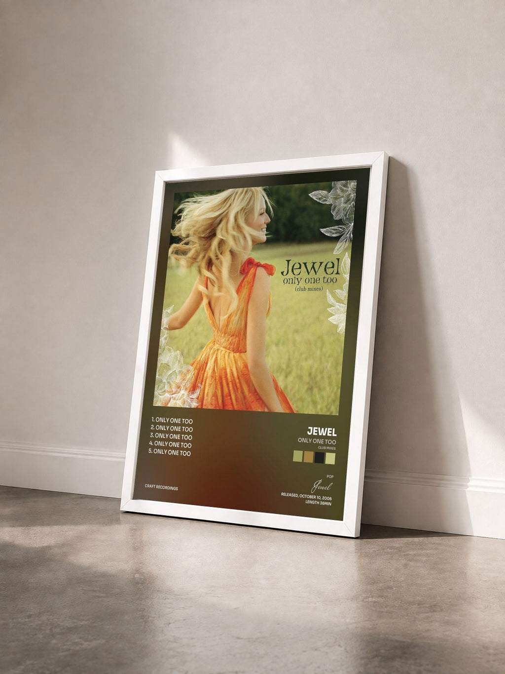 #blanc Tableau de l'album Only One Too (Club Mixes) de Jewel vu de trois quarts, cadre blanc