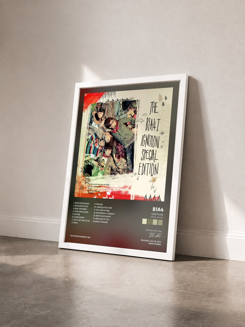 #blanc Tableau de l'album IGNITION (SPECIAL EDITION) de B1A4 vu de trois quarts, cadre blanc