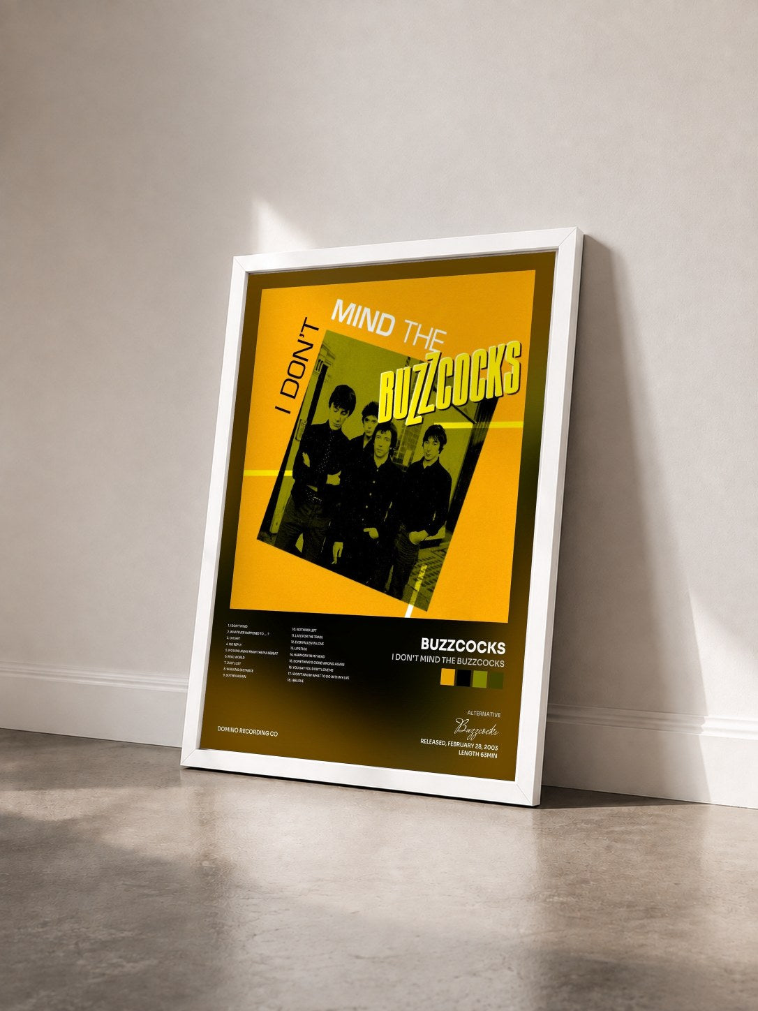 #blanc Tableau de l'album I Don't Mind The Buzzcocks de Buzzcocks vu de trois quarts, cadre blanc