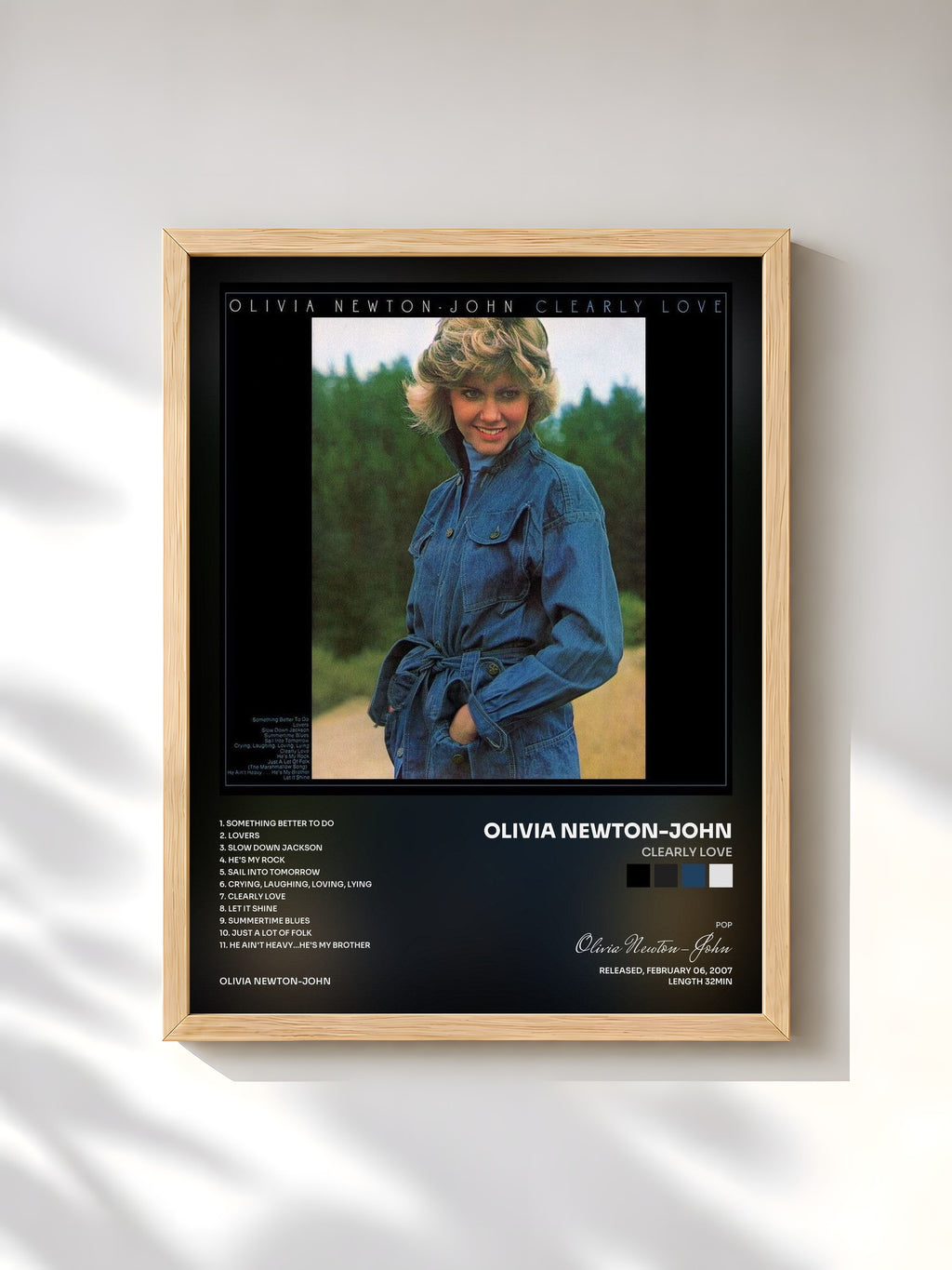 #bois Tableau de l'album Clearly Love de Olivia Newton-John, cadre en bois brut, imprimé et encadré en France
