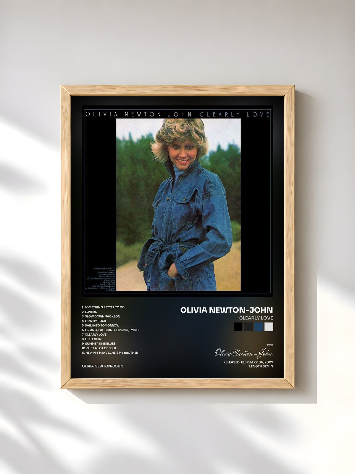 #bois Tableau de l'album Clearly Love de Olivia Newton-John, cadre en bois brut, imprimé et encadré en France