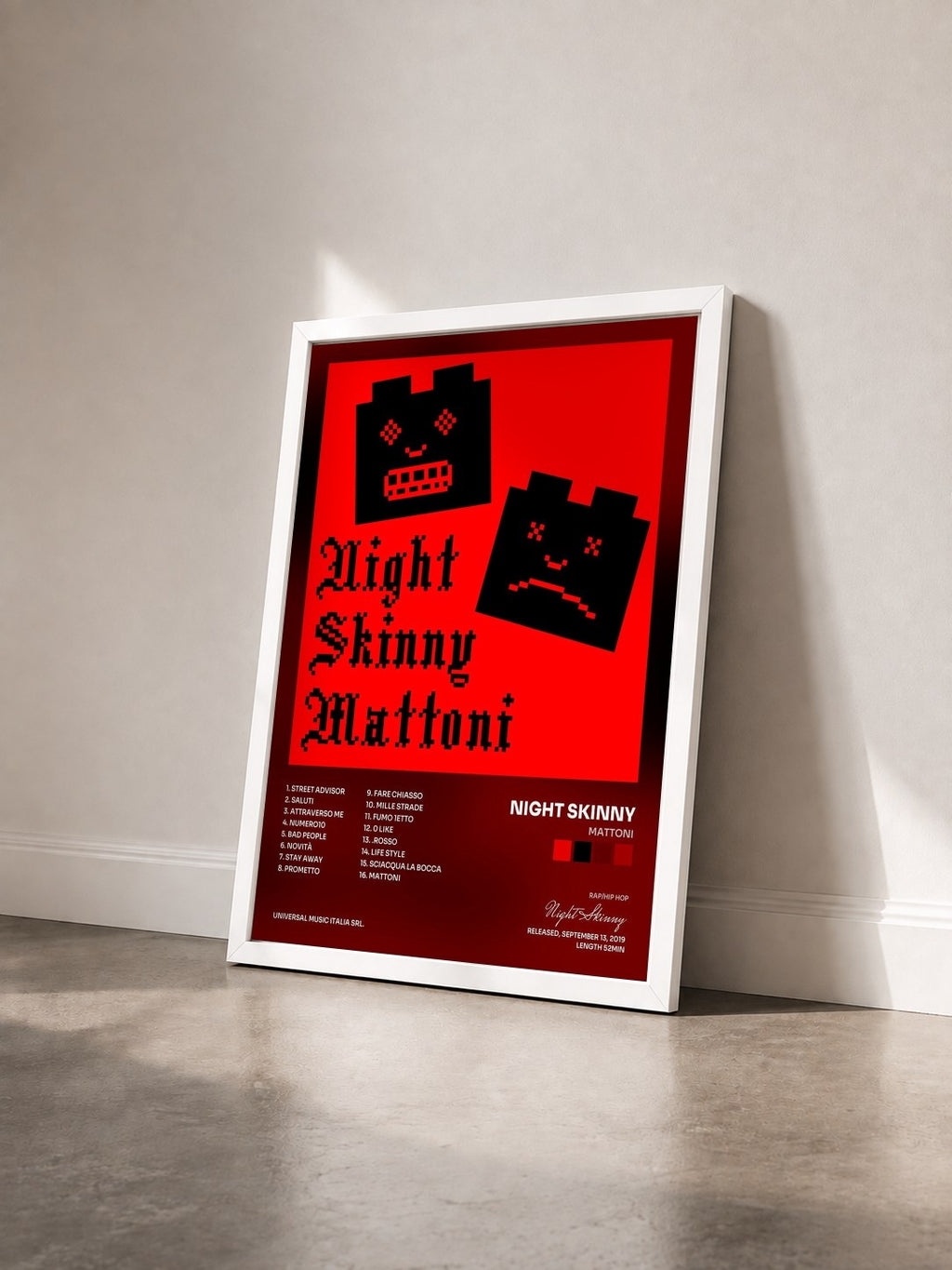 #blanc Tableau de l'album Mattoni de Night Skinny vu de trois quarts, cadre blanc
