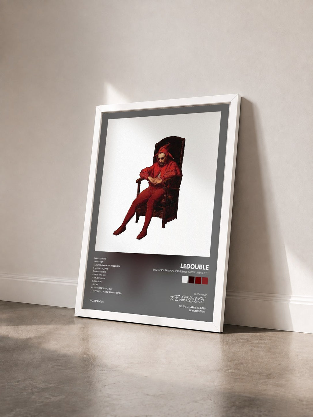 #blanc Tableau de l'album SOUTHSIDE THERAPY : Problèmes Particuliers, Pt. 1 de LEDOUBLE vu de trois quarts, cadre blanc
