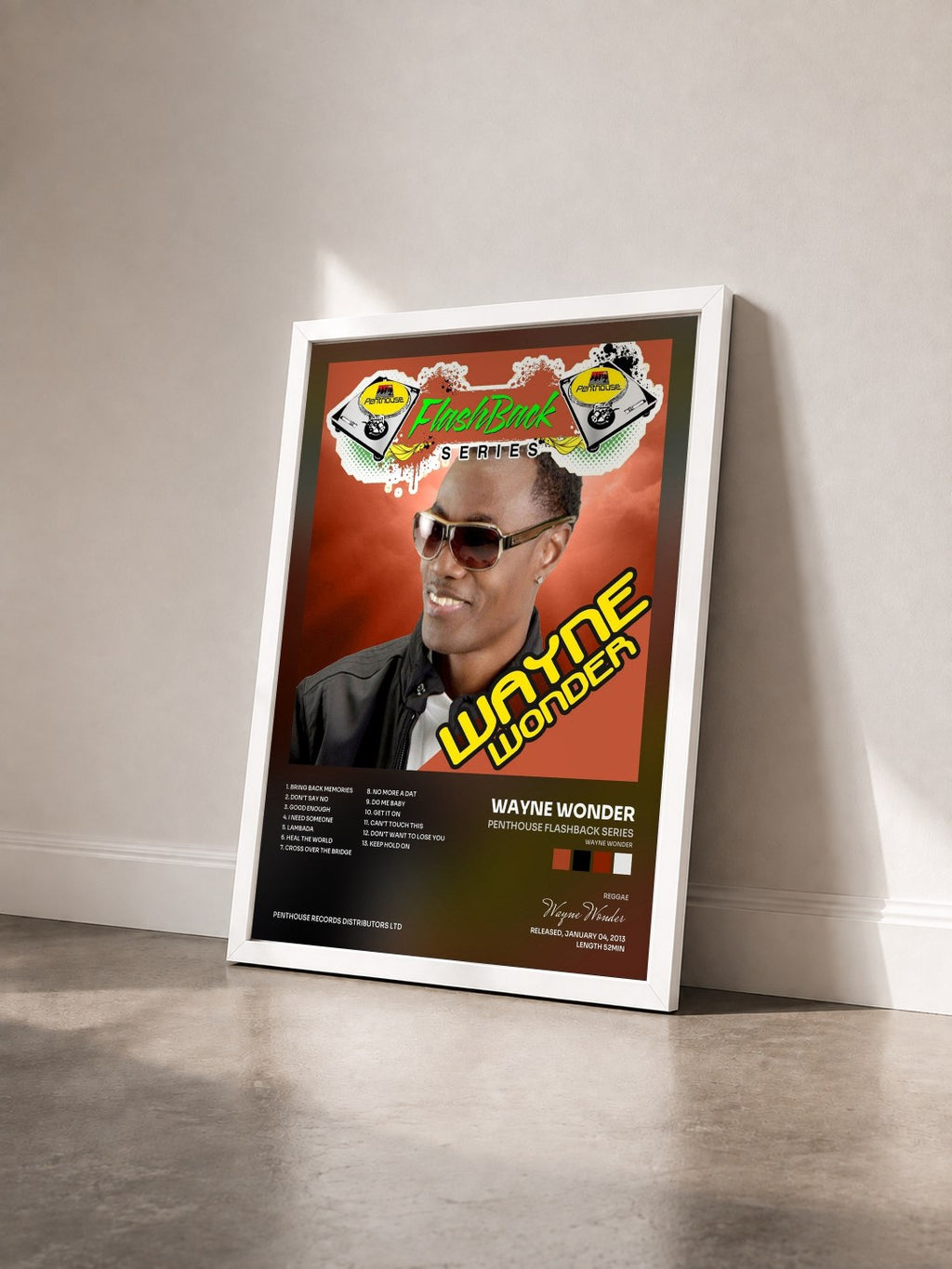 #blanc Tableau de l'album Penthouse Flashback Series (Wayne Wonder) Vol. 1 de Wayne Wonder vu de trois quarts, cadre blanc