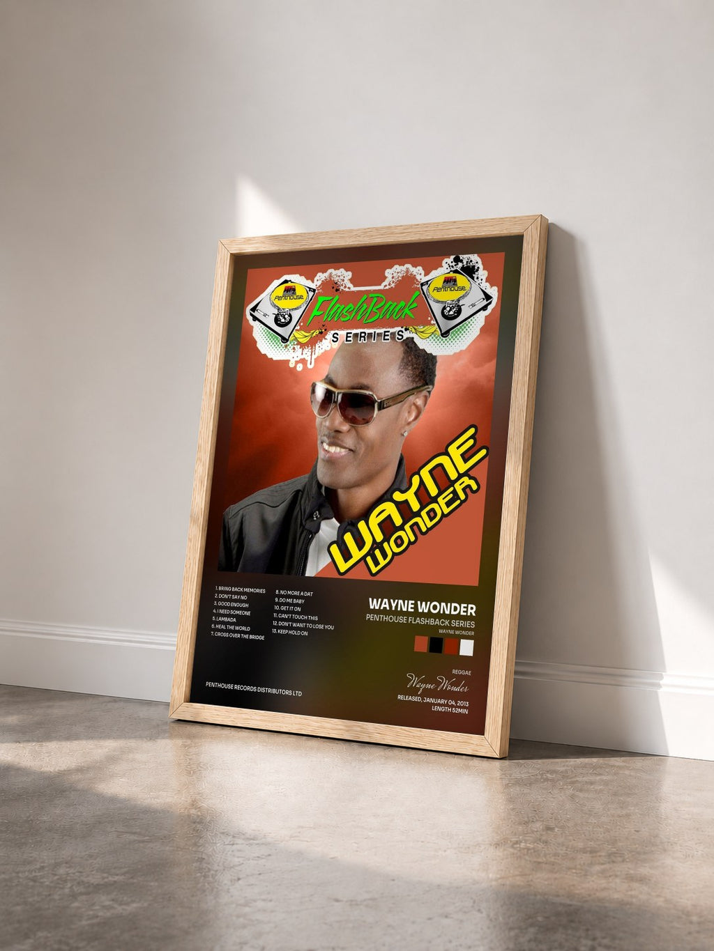 #bois Tableau de l'album Penthouse Flashback Series (Wayne Wonder) Vol. 1 de Wayne Wonder vu de trois quarts, cadre en bois brut