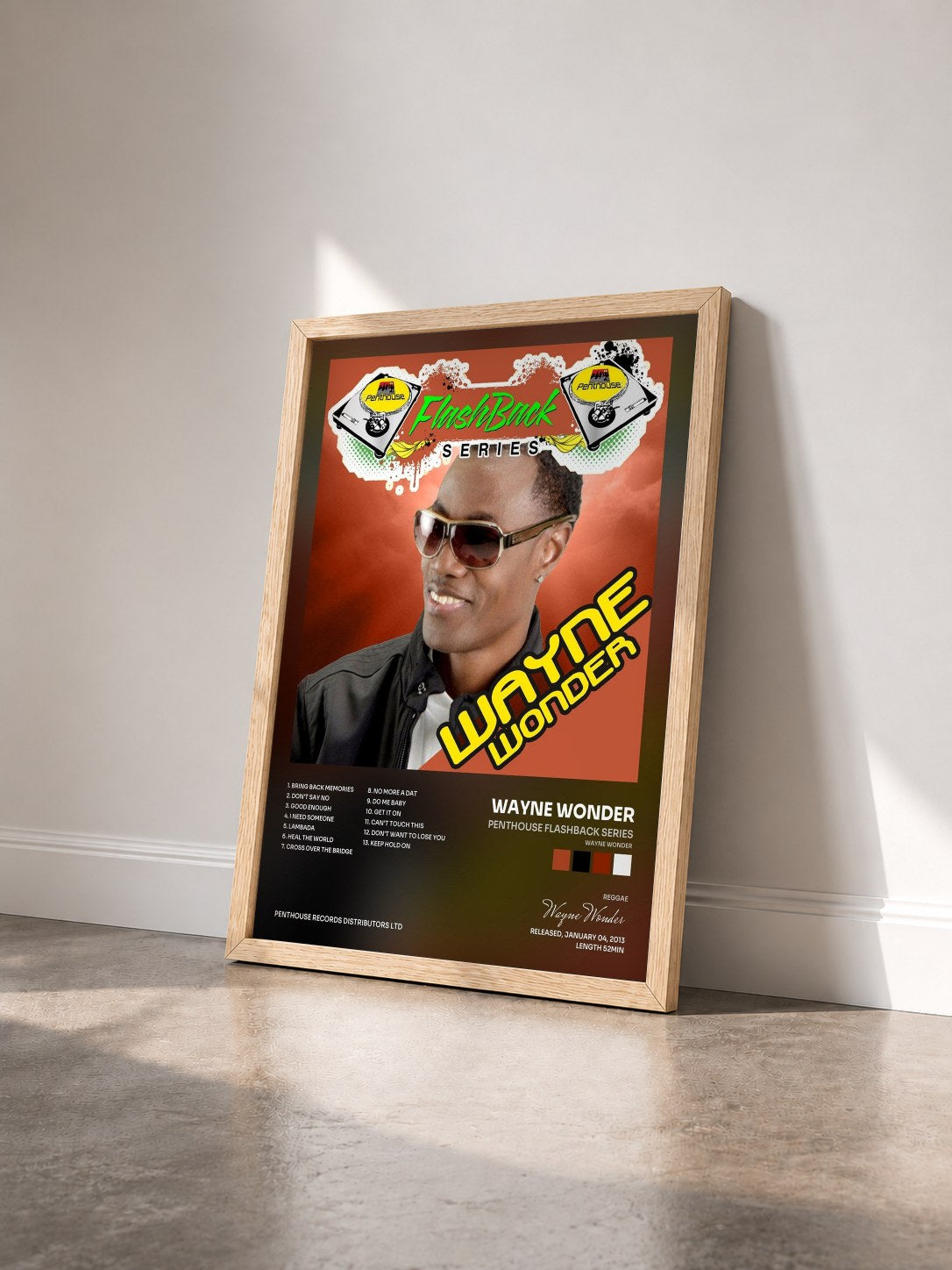 #bois Tableau de l'album Penthouse Flashback Series (Wayne Wonder) Vol. 1 de Wayne Wonder vu de trois quarts, cadre en bois brut