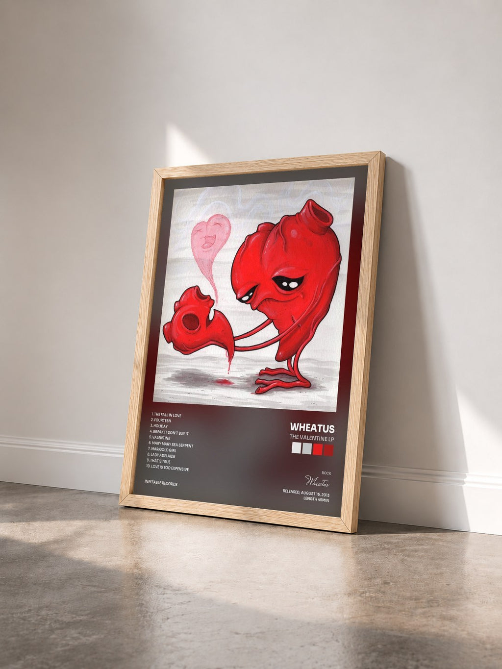#bois Tableau de l'album The Valentine Lp de Wheatus vu de trois quarts, cadre en bois brut