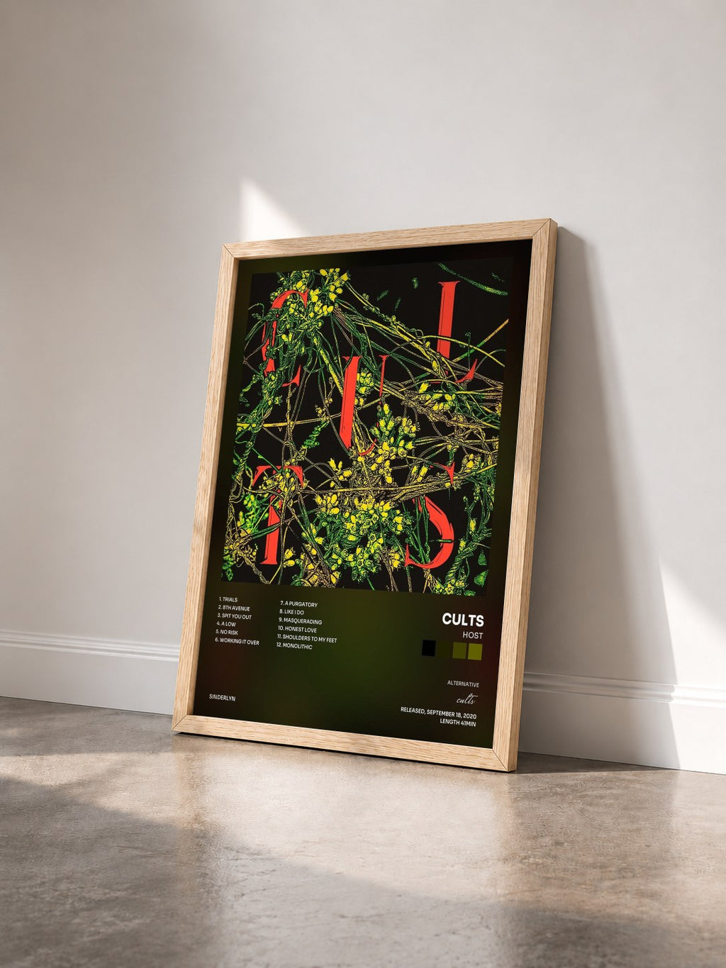 #bois Tableau de l'album Host de cults vu de trois quarts, cadre en bois brut