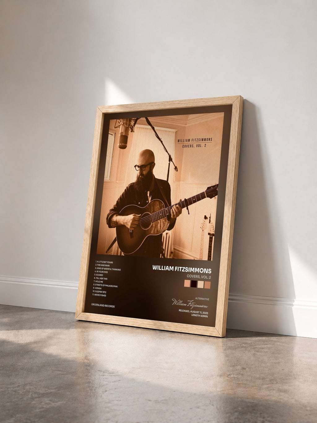 #bois Tableau de l'album Covers, Vol. 2 de William Fitzsimmons vu de trois quarts, cadre en bois brut