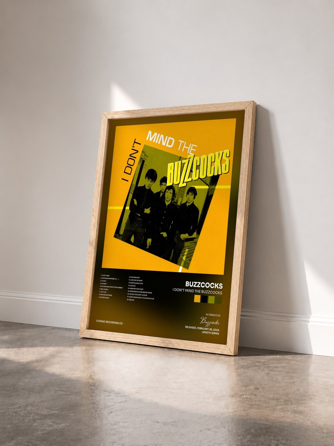 #bois Tableau de l'album I Don't Mind The Buzzcocks de Buzzcocks vu de trois quarts, cadre en bois brut
