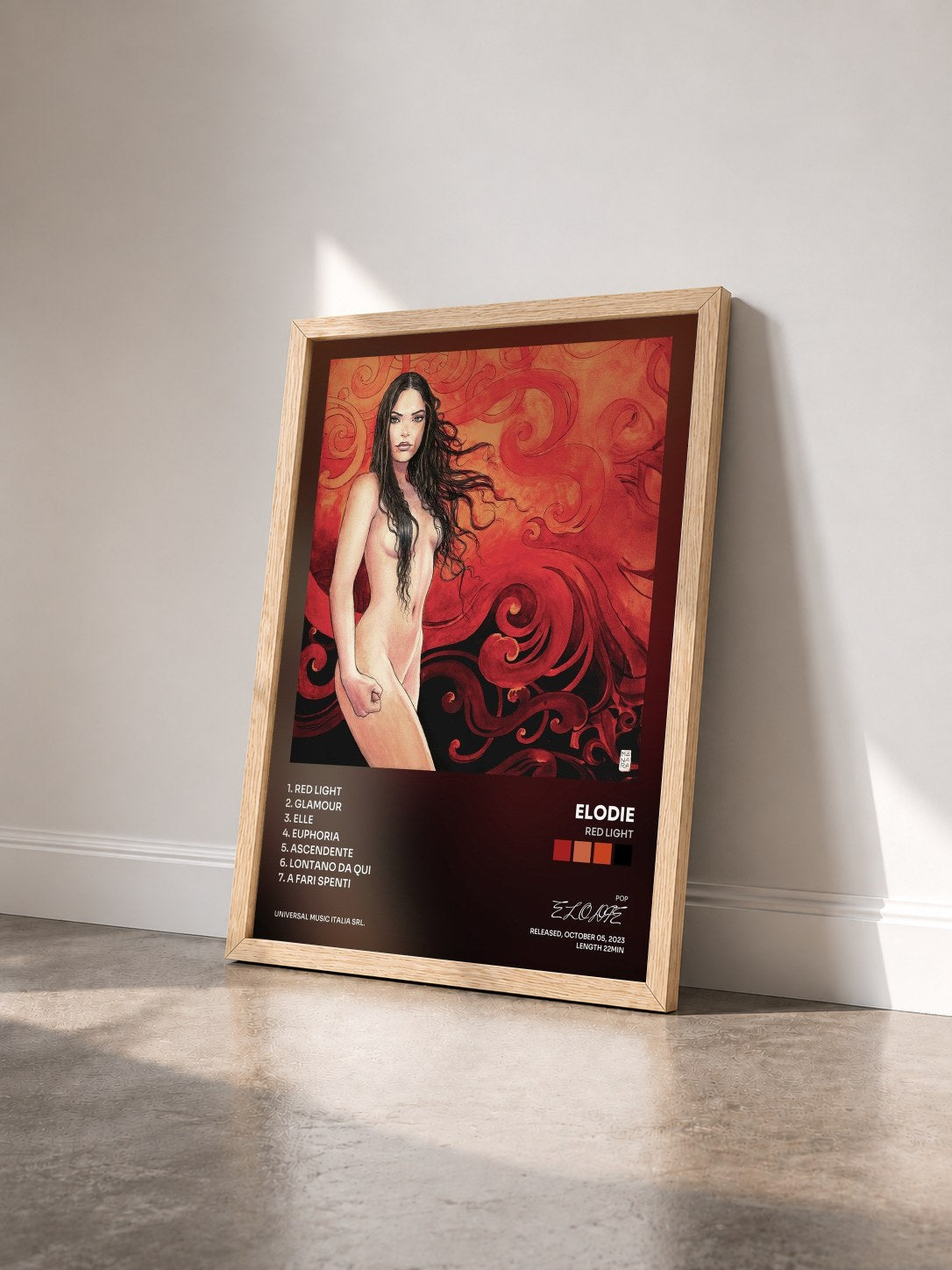 #bois Tableau de l'album RED LIGHT de ELODIE vu de trois quarts, cadre en bois brut