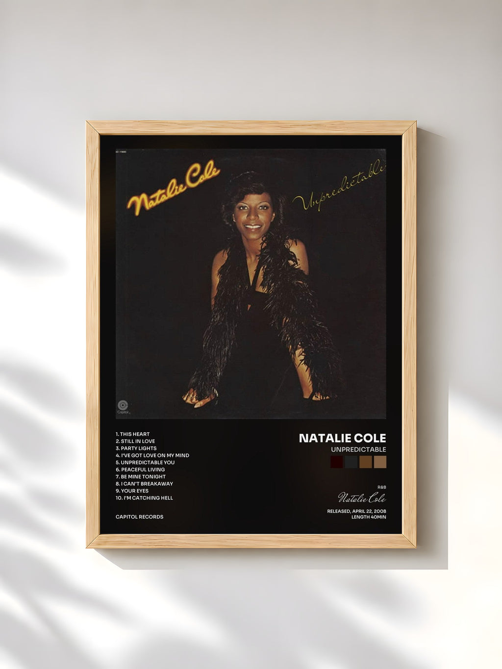 #bois Tableau de l'album Unpredictable de Natalie Cole, cadre en bois brut, imprimé et encadré en France