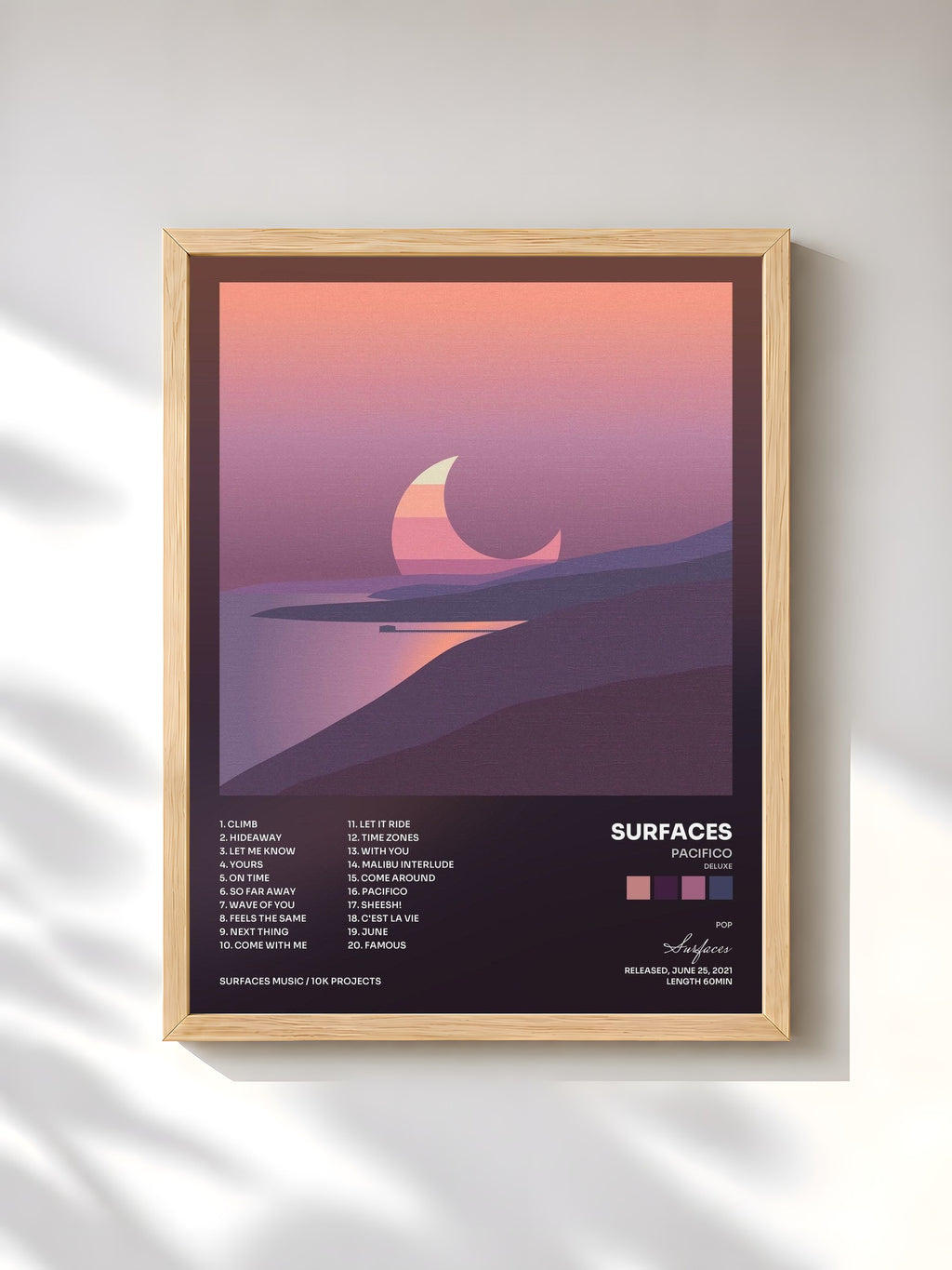 #bois Tableau de l'album Pacifico (Deluxe) de Surfaces, cadre en bois brut, imprimé et encadré en France