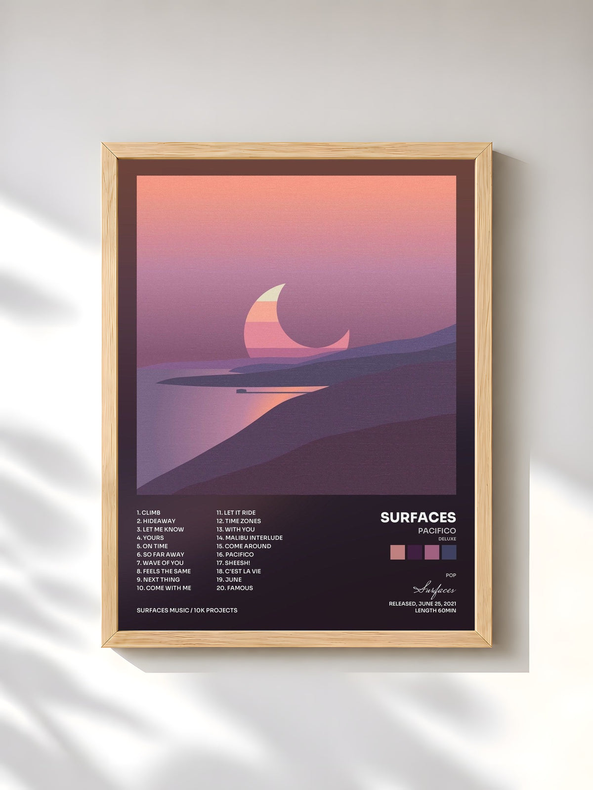 #bois Tableau de l'album Pacifico (Deluxe) de Surfaces, cadre en bois brut, imprimé et encadré en France