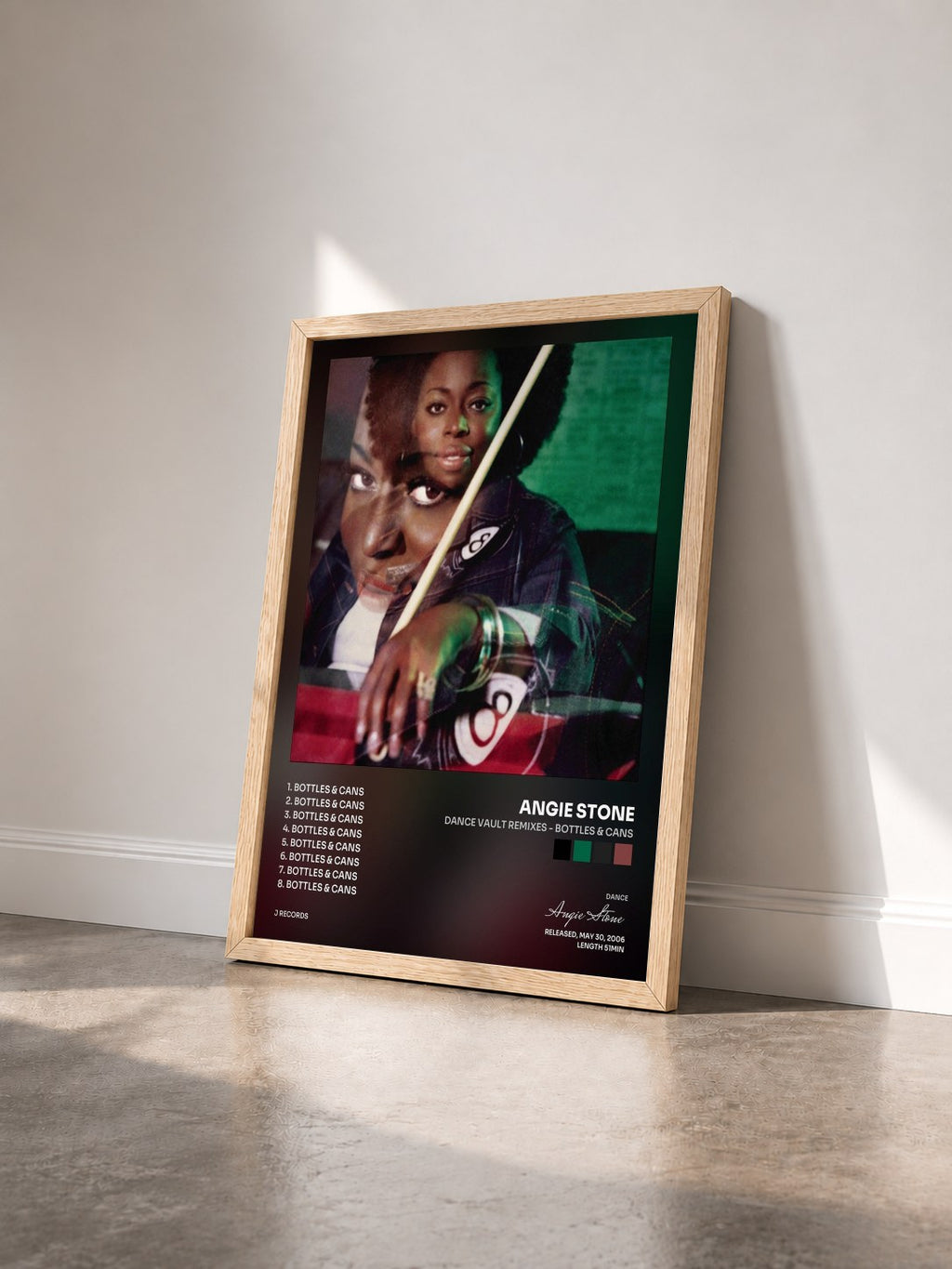 #bois Tableau de l'album Dance Vault Remixes - Bottles & Cans de Angie Stone vu de trois quarts, cadre en bois brut
